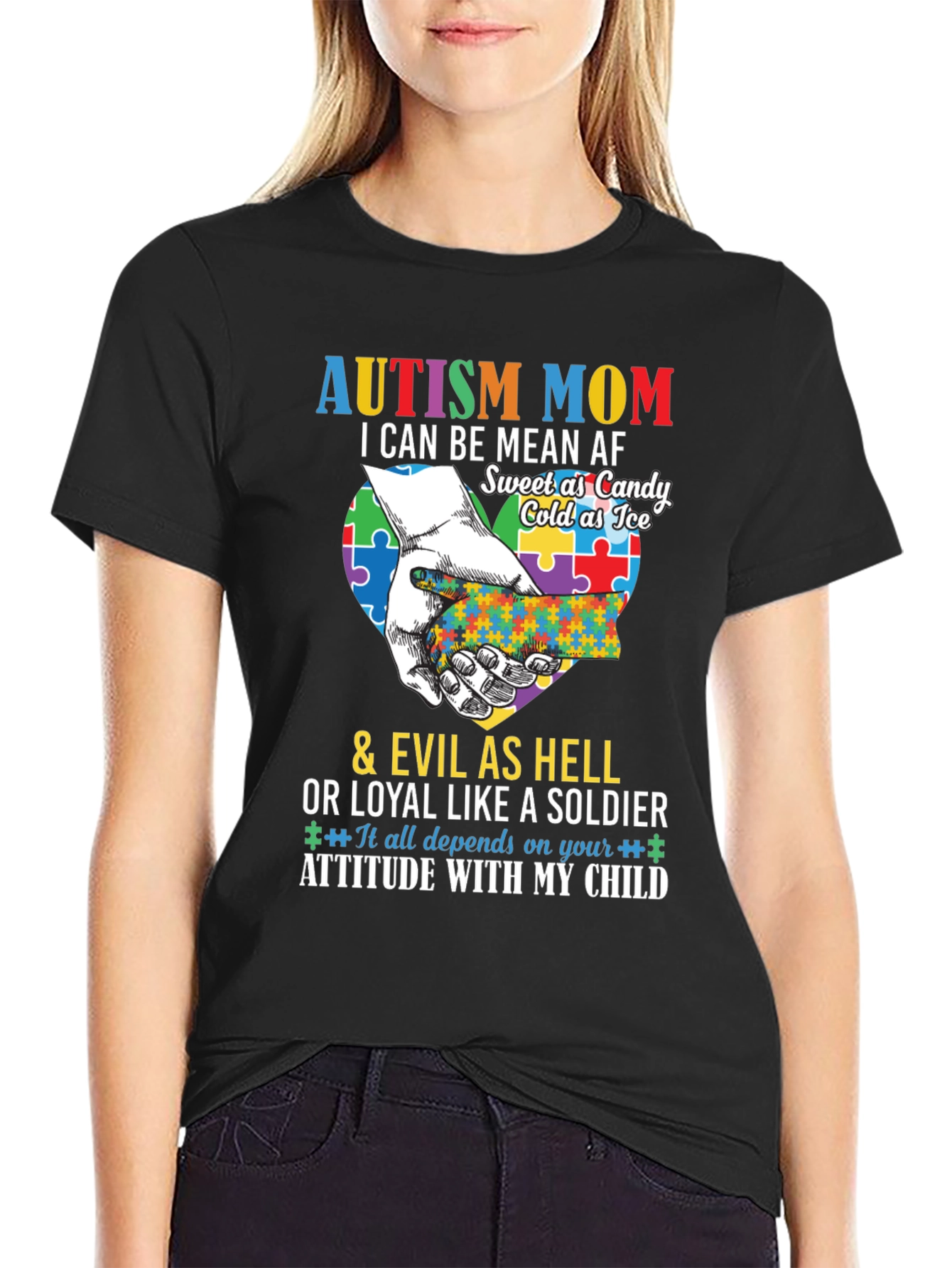 Autism Mom T-Shirt - Mean AF Sweet as Candy