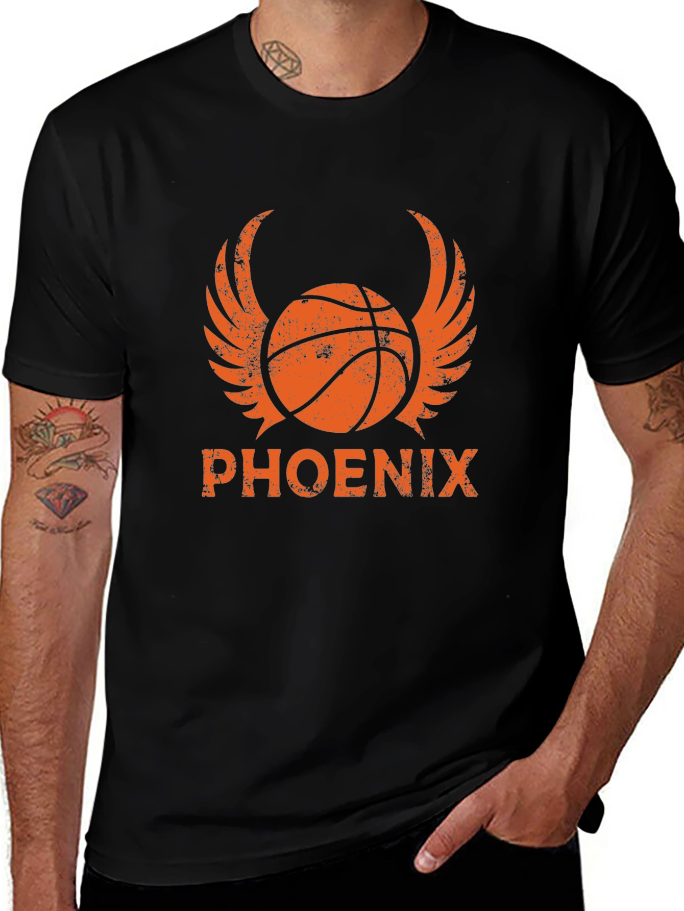 Phoenix Basketball Graphic T-Shirt - Winged Ball Design
