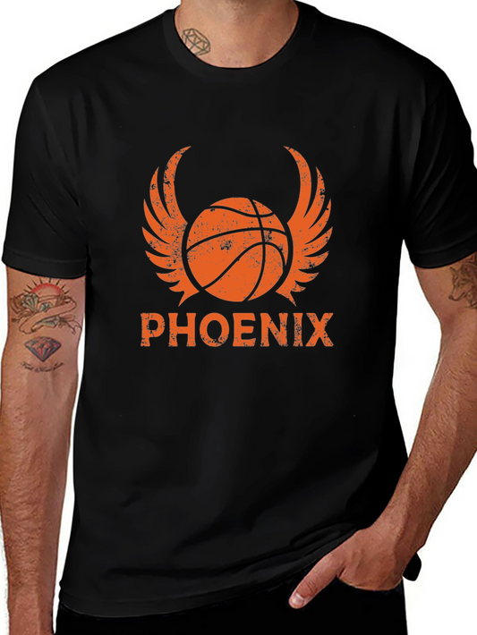 Phoenix Basketball Graphic T-Shirt - Winged Ball Design