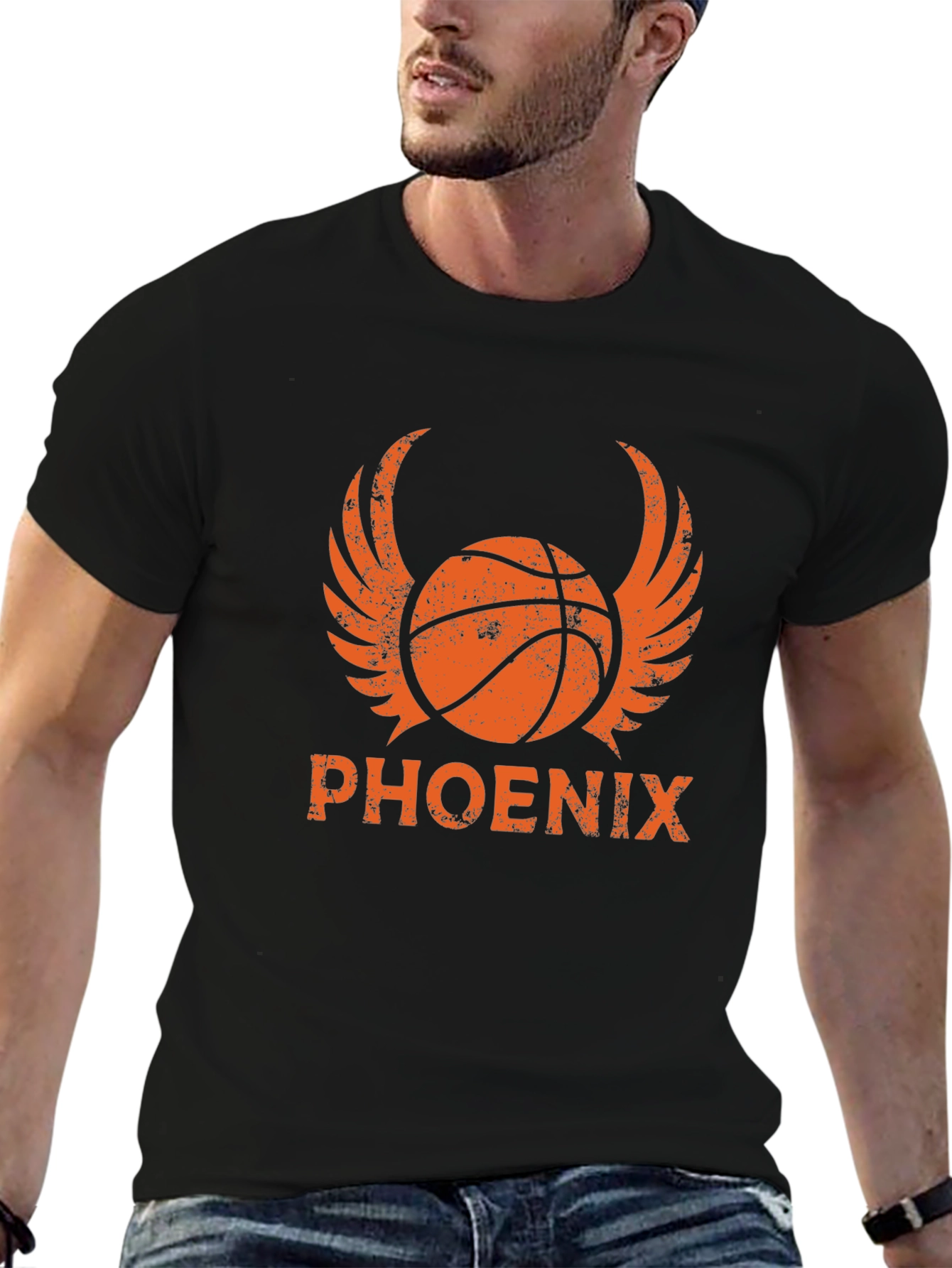 Phoenix Basketball Graphic T-Shirt - Winged Ball Design