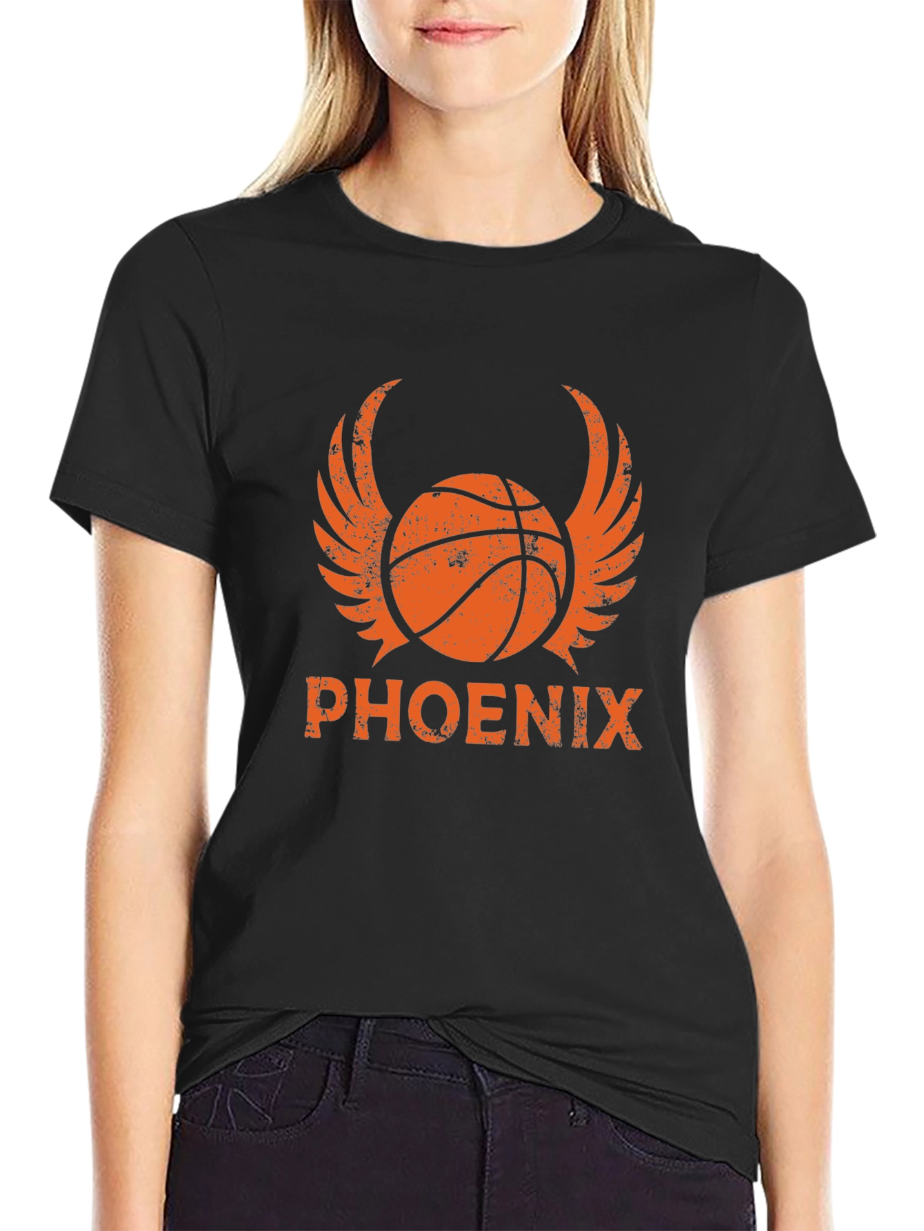 Phoenix Basketball Graphic T-Shirt - Winged Ball Design