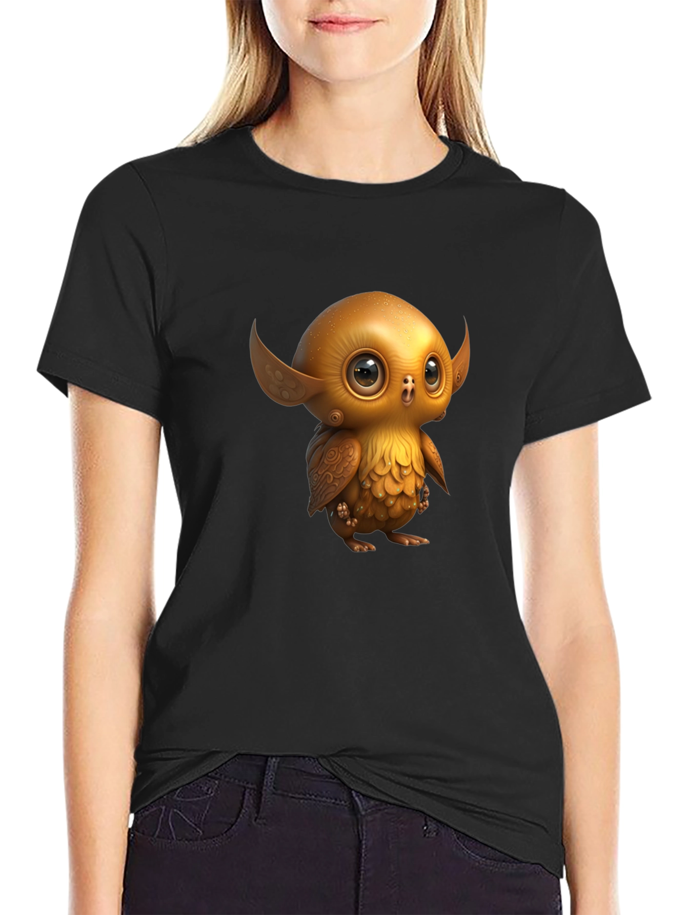 Cute Golden Owl Creature Graphic Tee