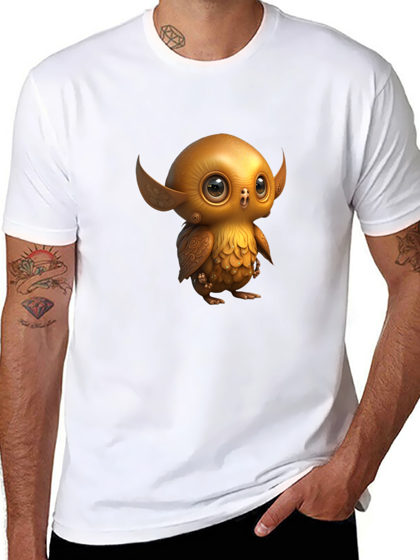 Cute Golden Owl Creature Graphic Tee