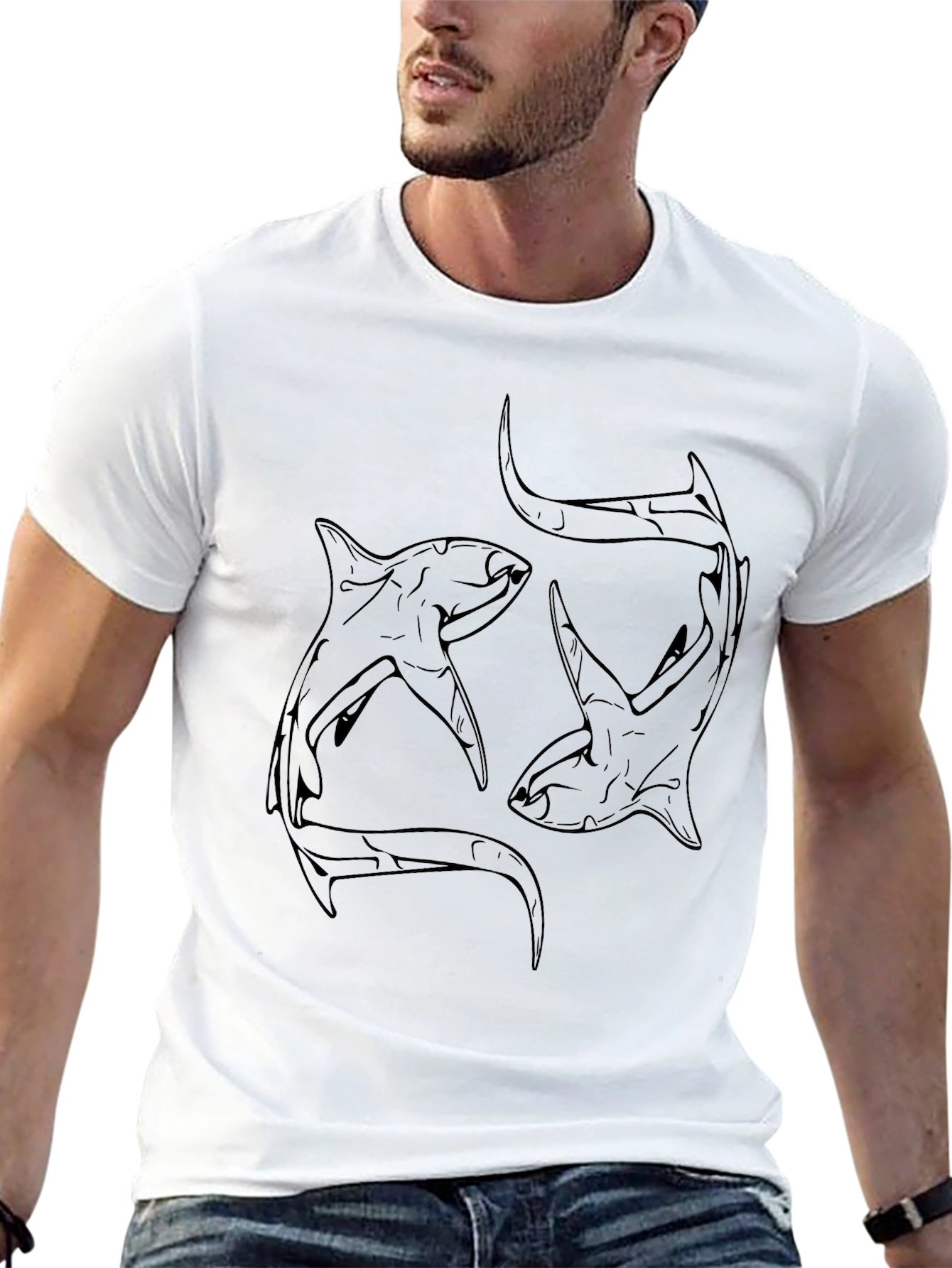Black Shark Outline Graphic Tee