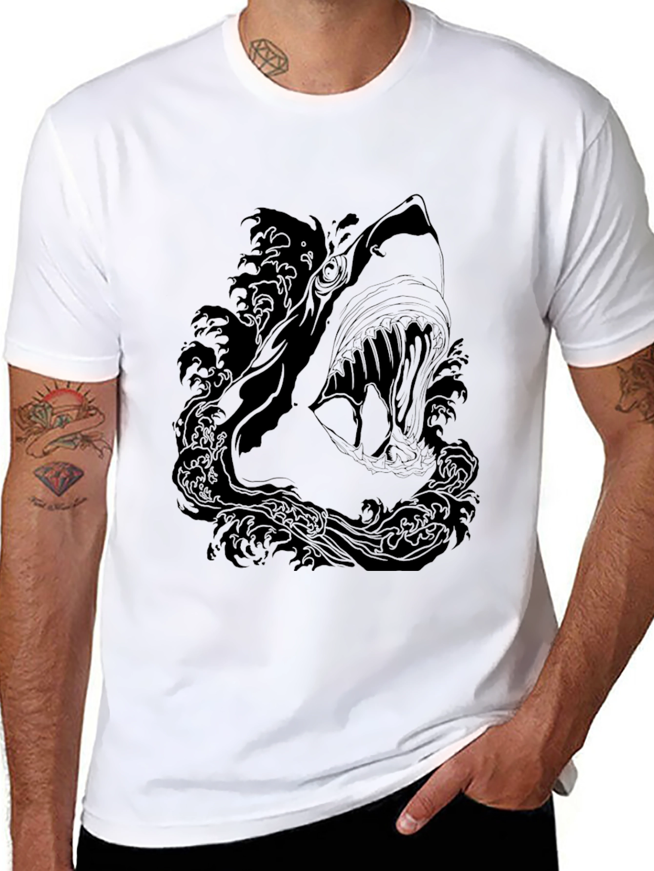 Mens Black Shark Graphic Print T-Shirt