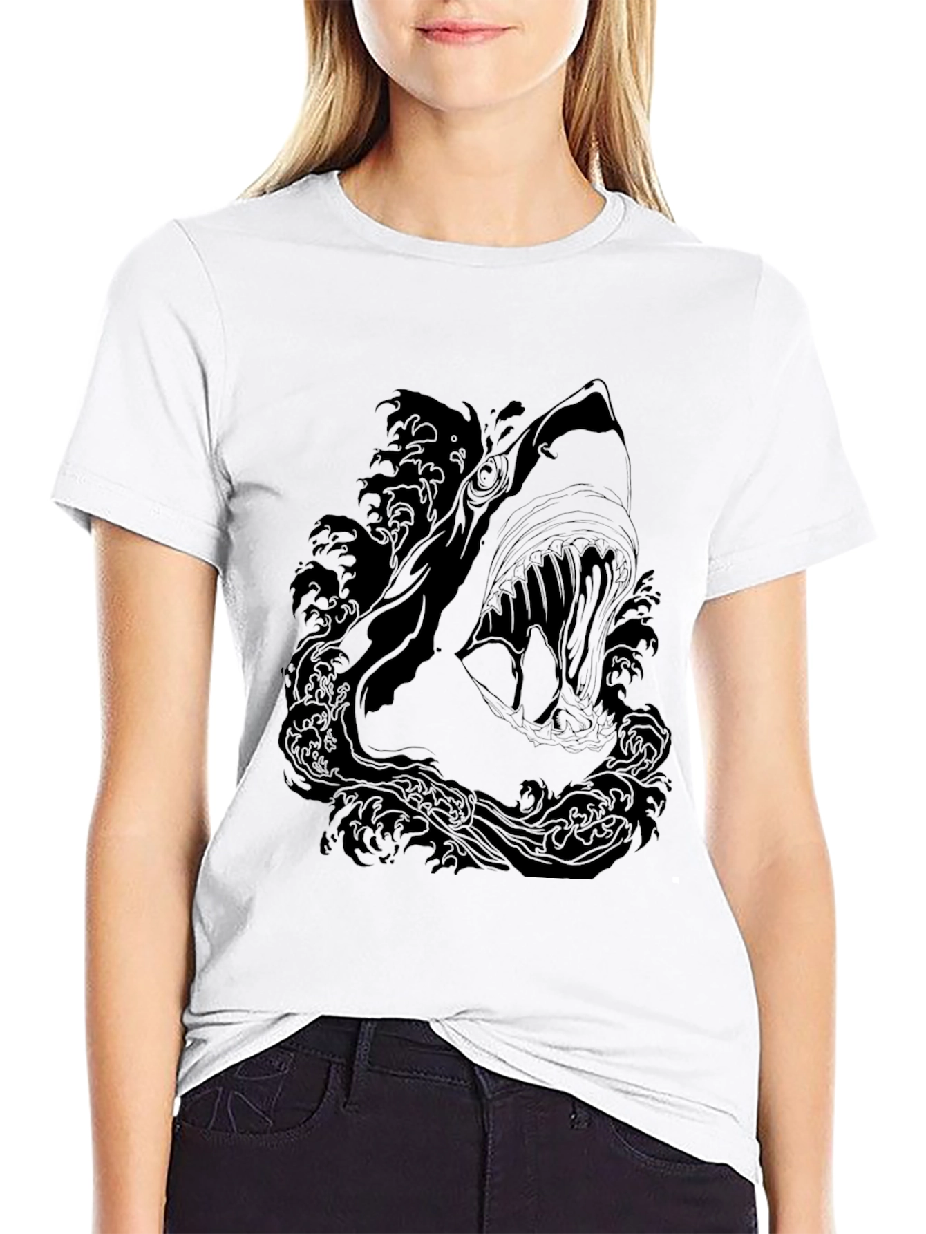 Mens Black Shark Graphic Print T-Shirt