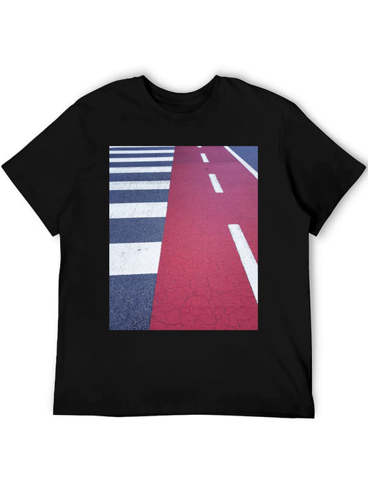Urban Style Graphic Tee: Road Stripe Design