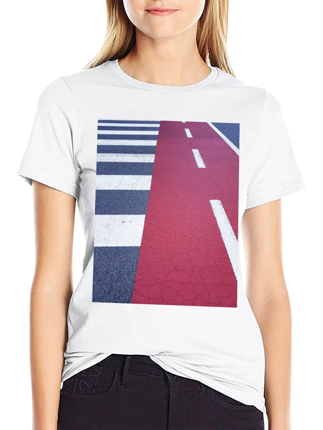 Urban Style Graphic Tee: Road Stripe Design