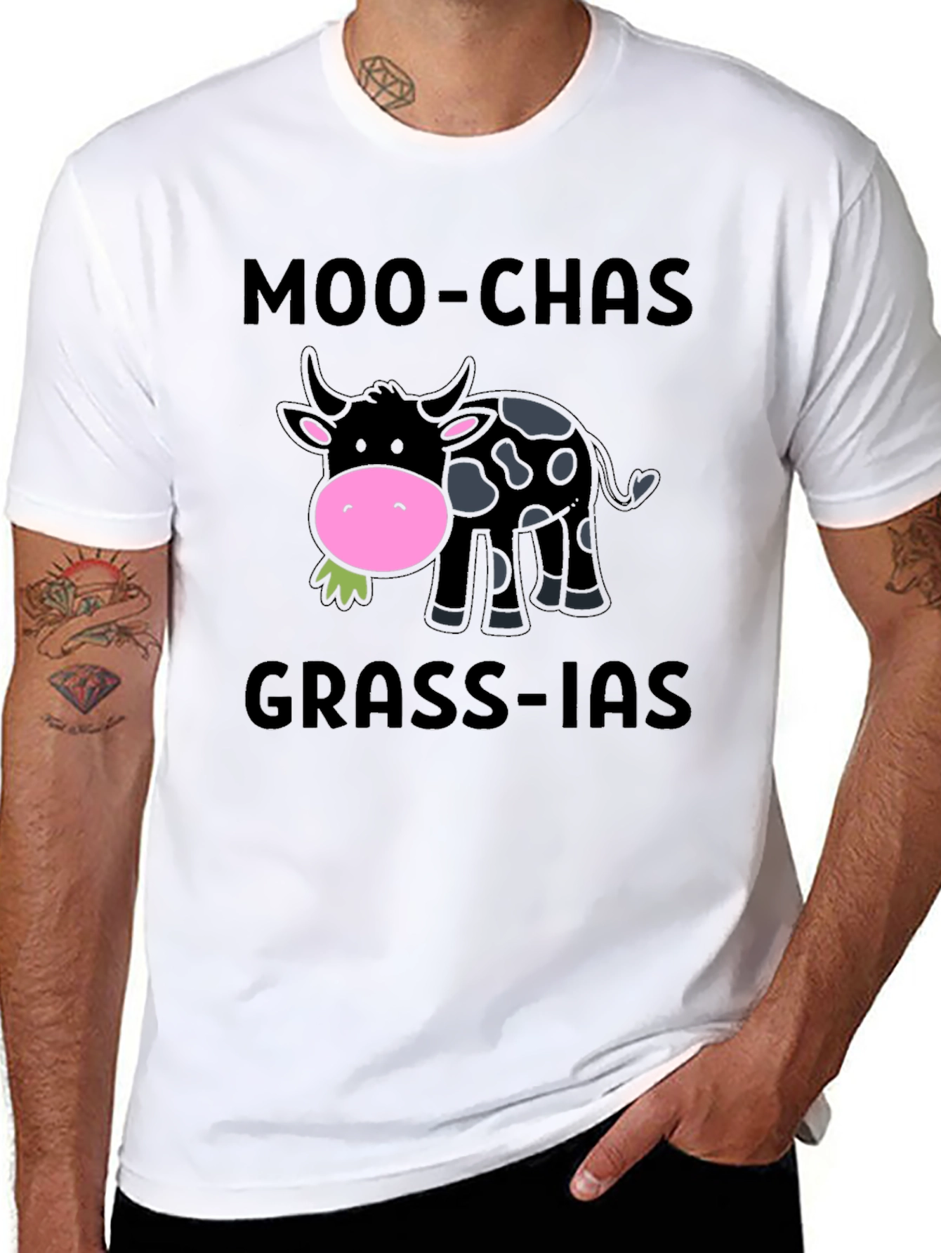 Moo-chas Grass-ias Funny Cow Graphic T-Shirt