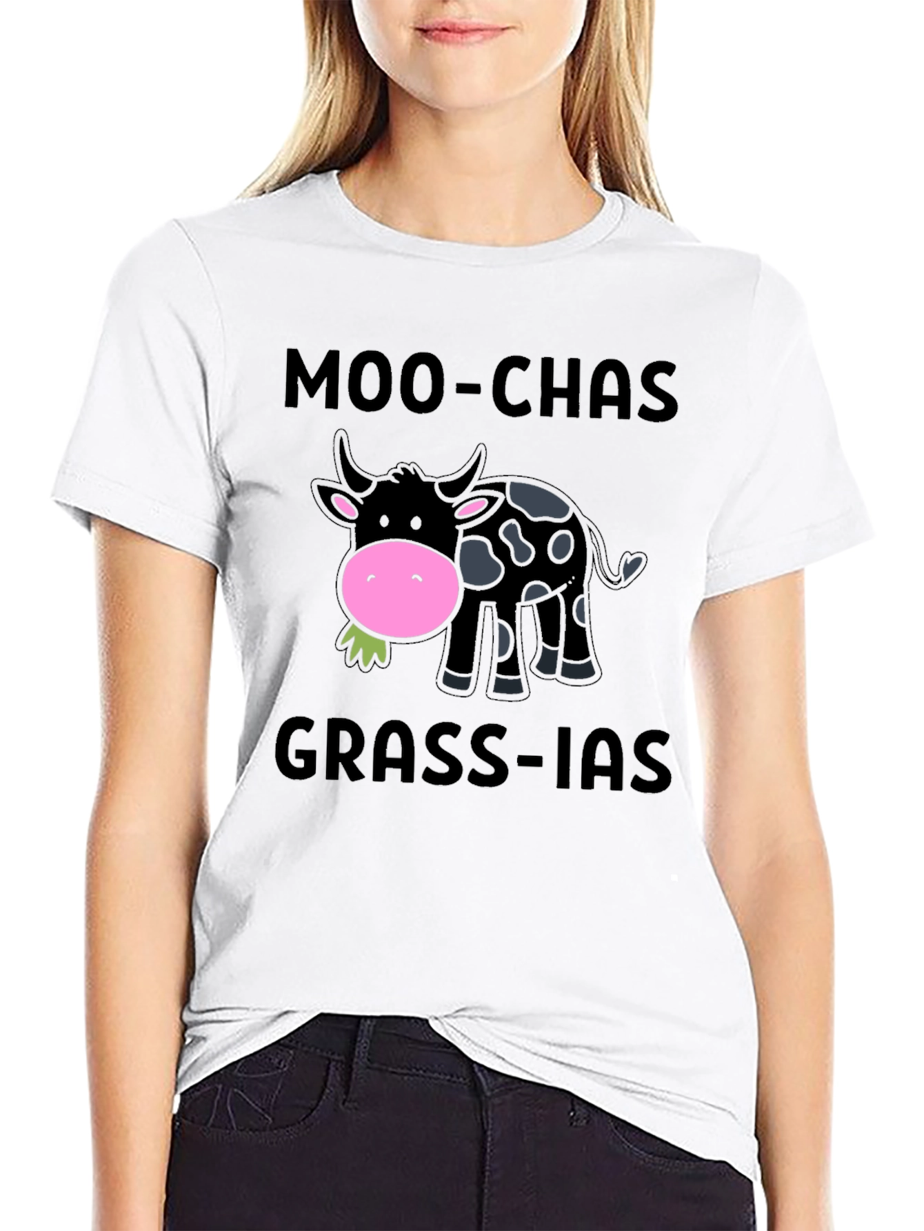 Moo-chas Grass-ias Funny Cow Graphic T-Shirt