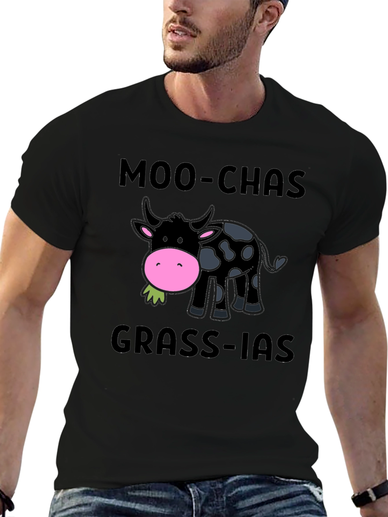Moo-chas Grass-ias Funny Cow Graphic T-Shirt
