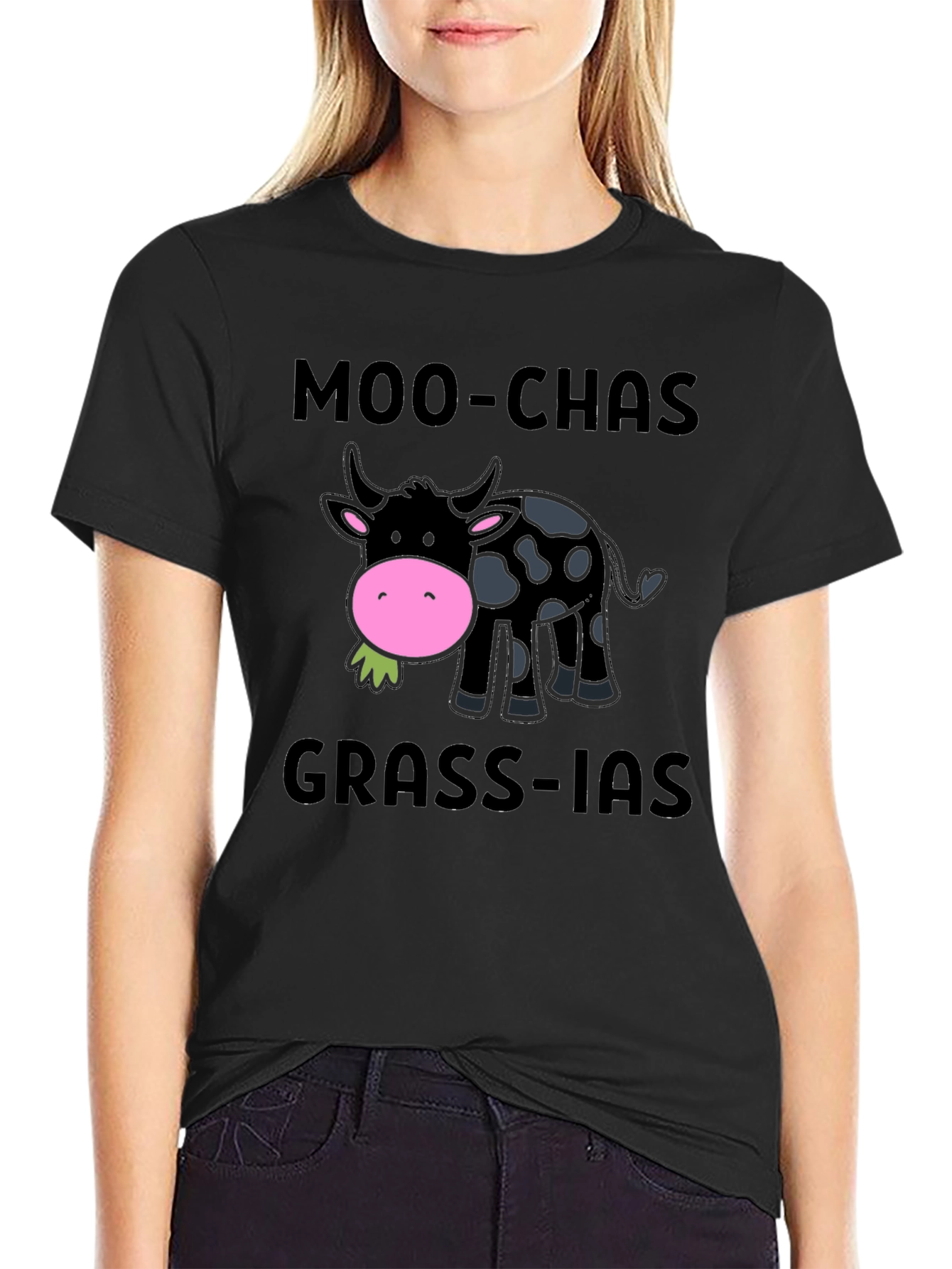 Moo-chas Grass-ias Funny Cow Graphic T-Shirt