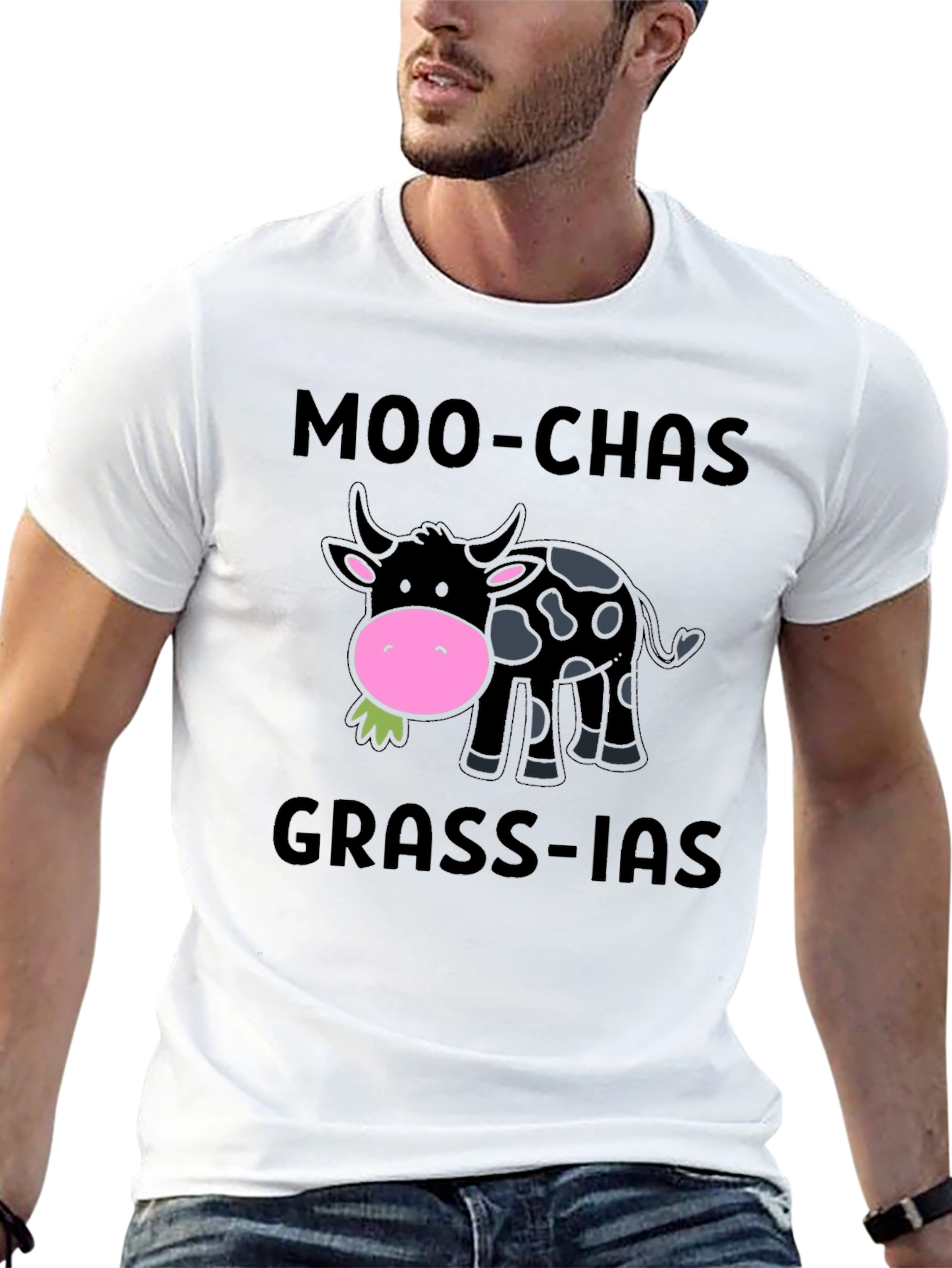 Moo-chas Grass-ias Funny Cow Graphic T-Shirt