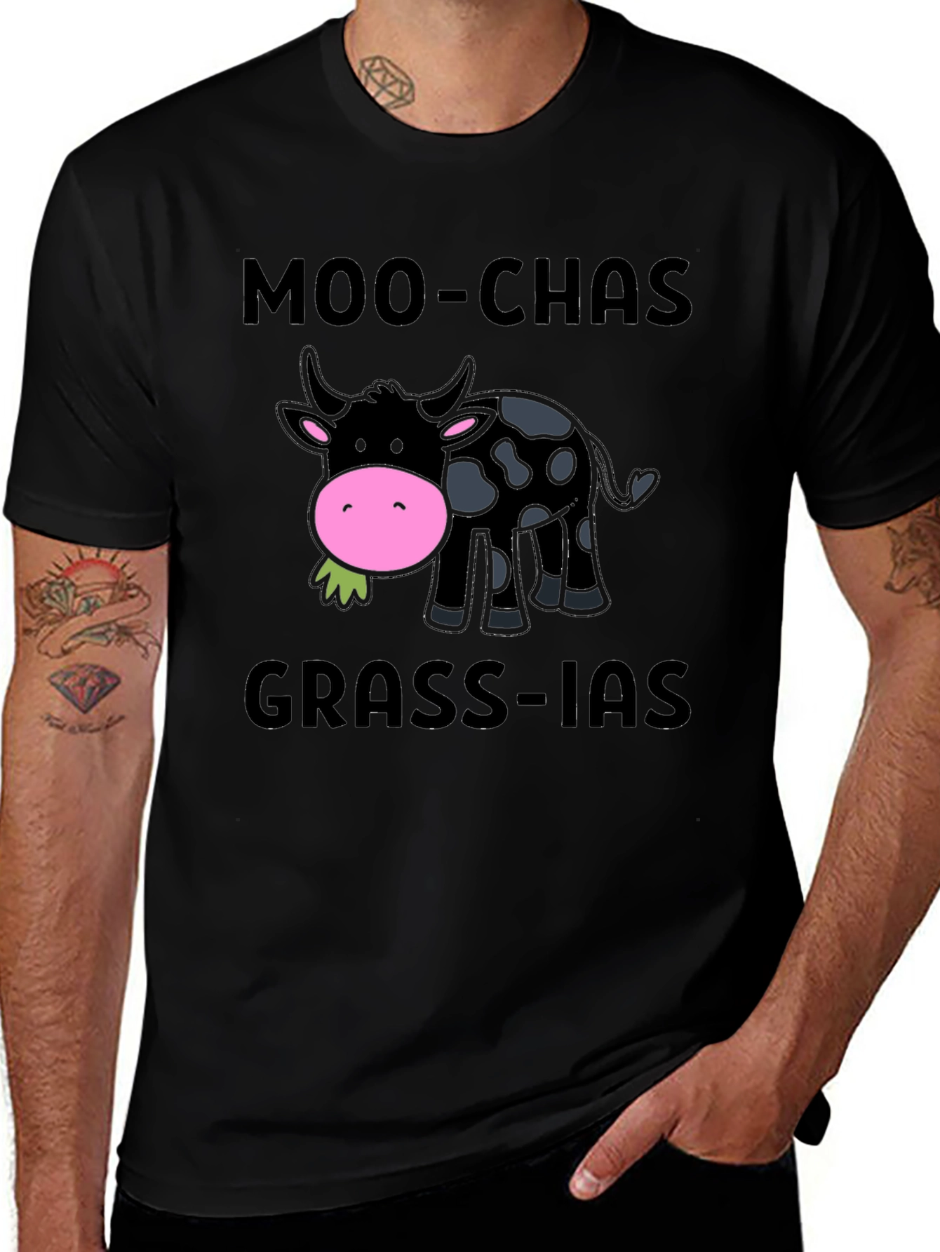 Moo-chas Grass-ias Funny Cow Graphic T-Shirt