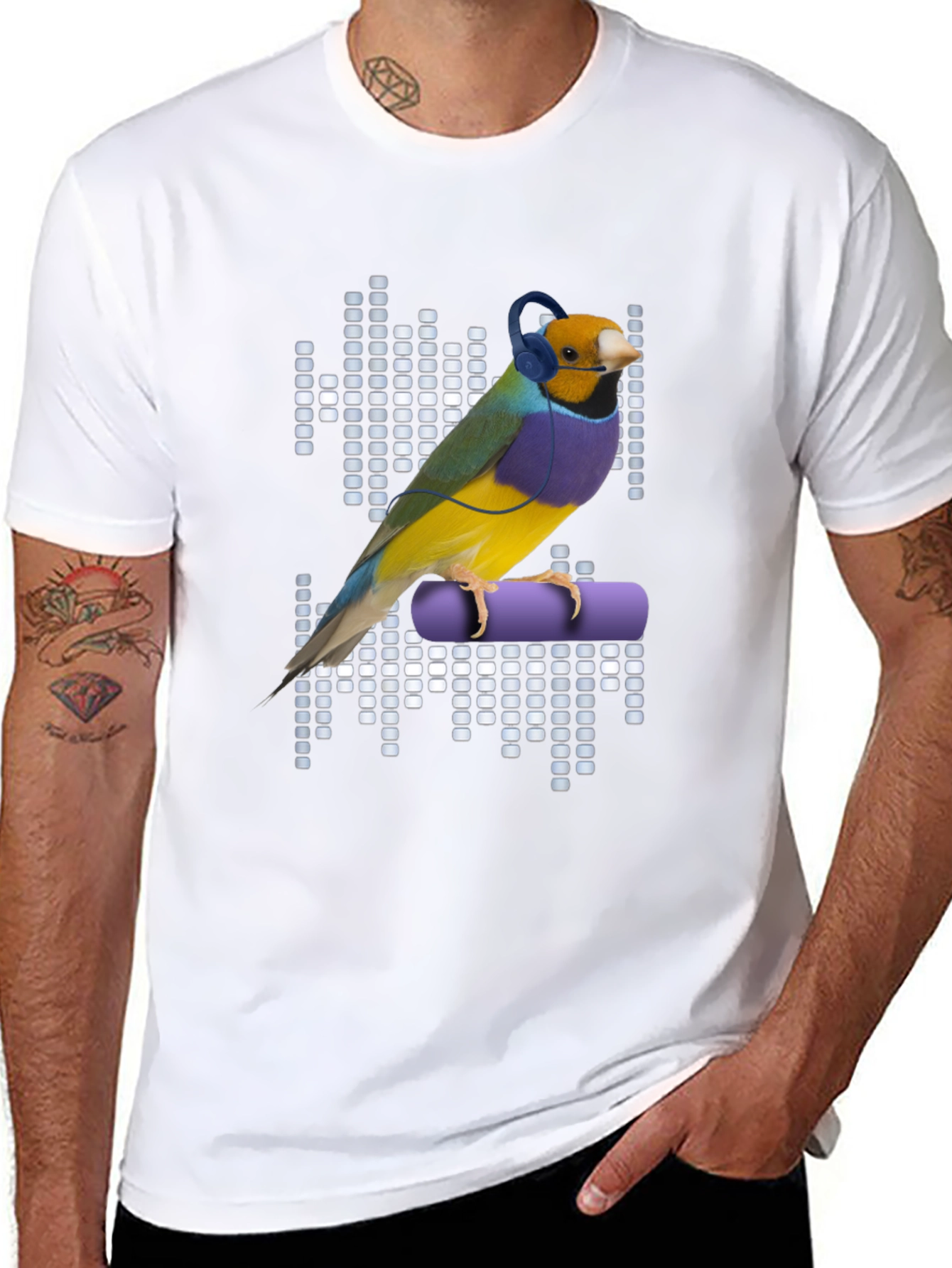 Bird with Headphones Graphic T-Shirt