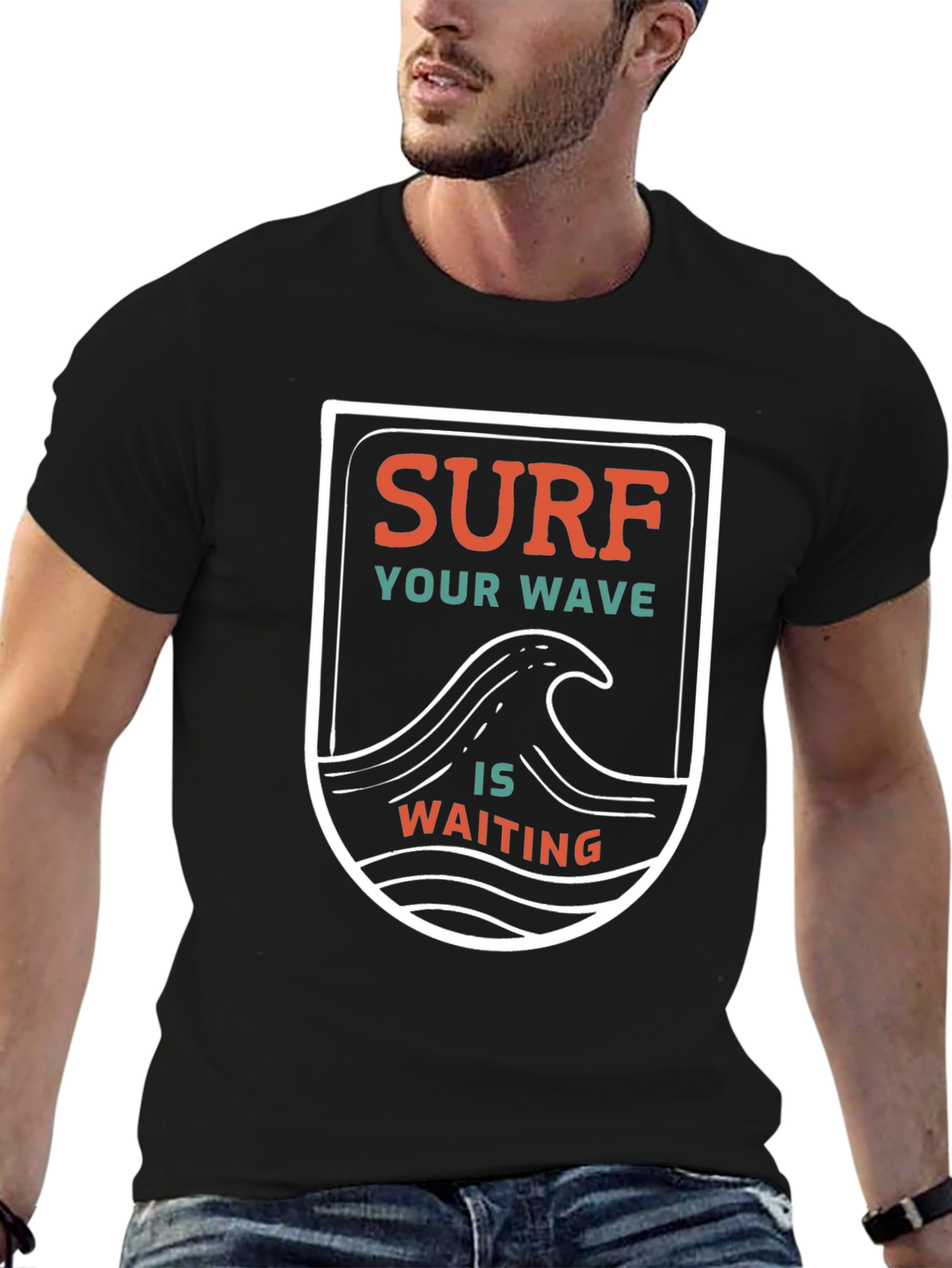 Surf Your Wave T-Shirt - Black Cotton Graphic Tee