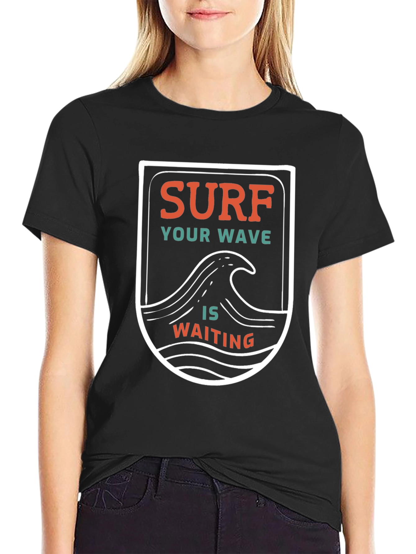 Surf Your Wave T-Shirt - Black Cotton Graphic Tee