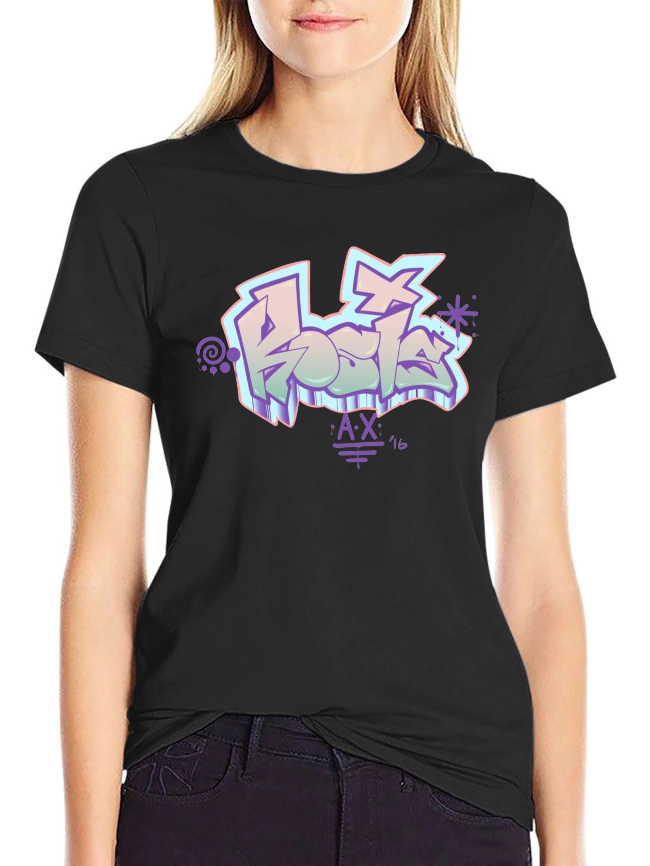Retro Graffiti Style Black T-Shirt