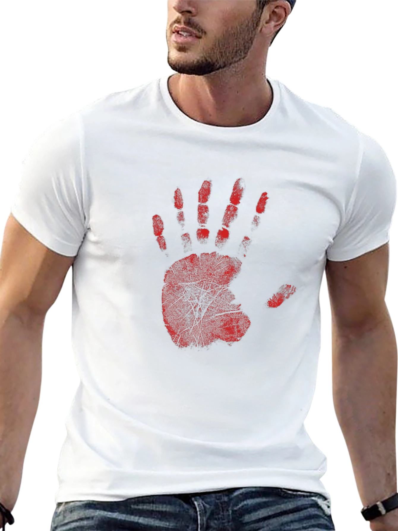 Red Handprint Graphic Black T-Shirt
