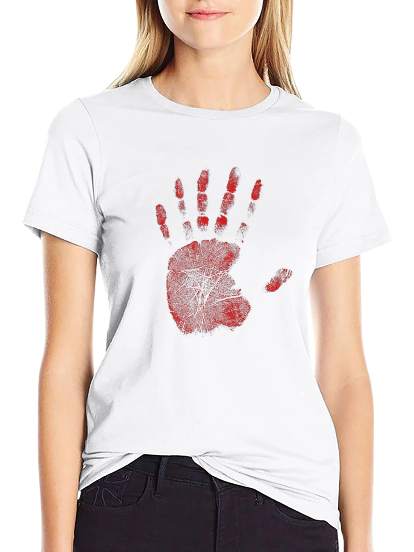 Red Handprint Graphic Black T-Shirt
