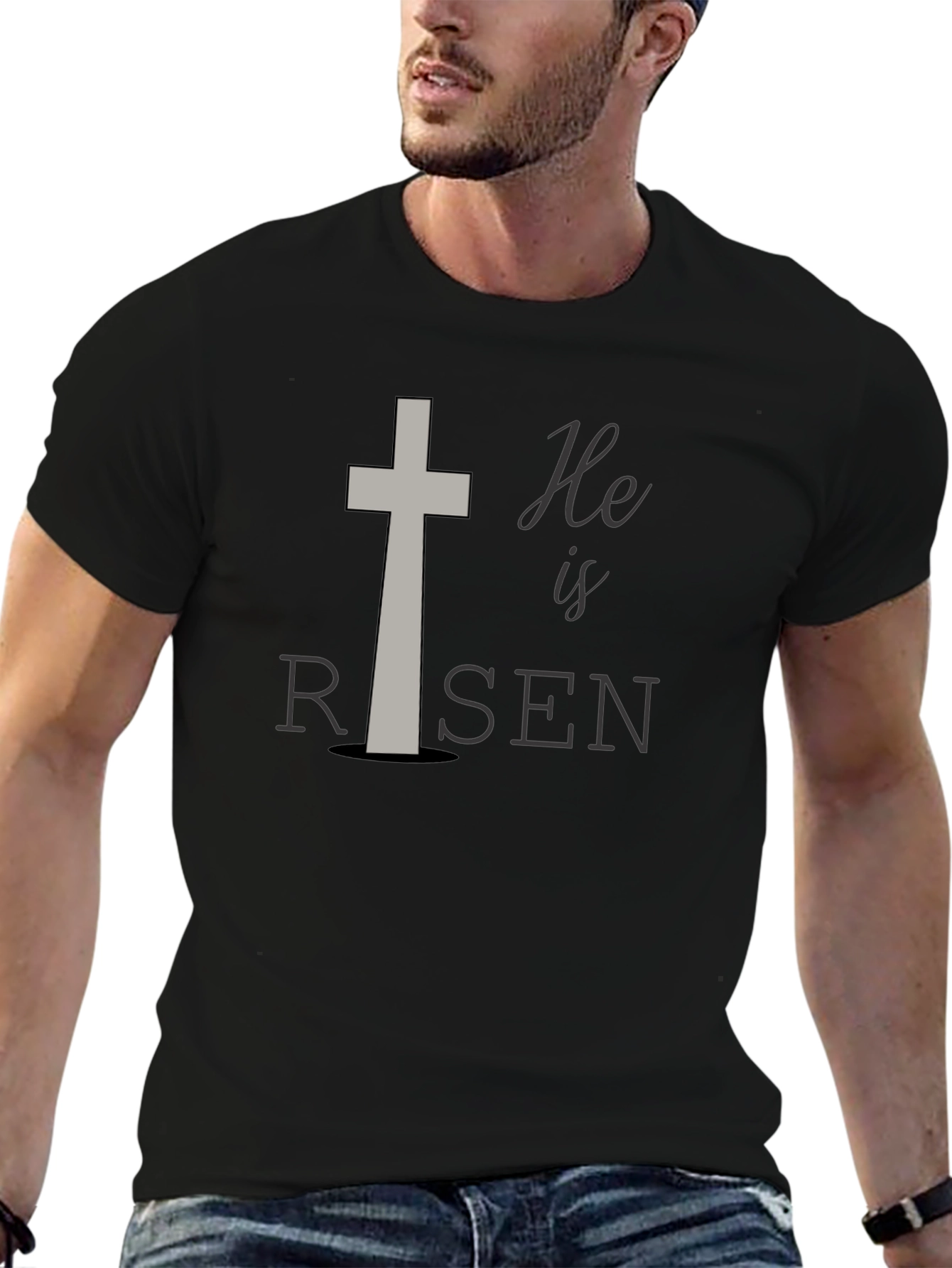He Is Risen Easter T-Shirt Christian Cross Religious Tee