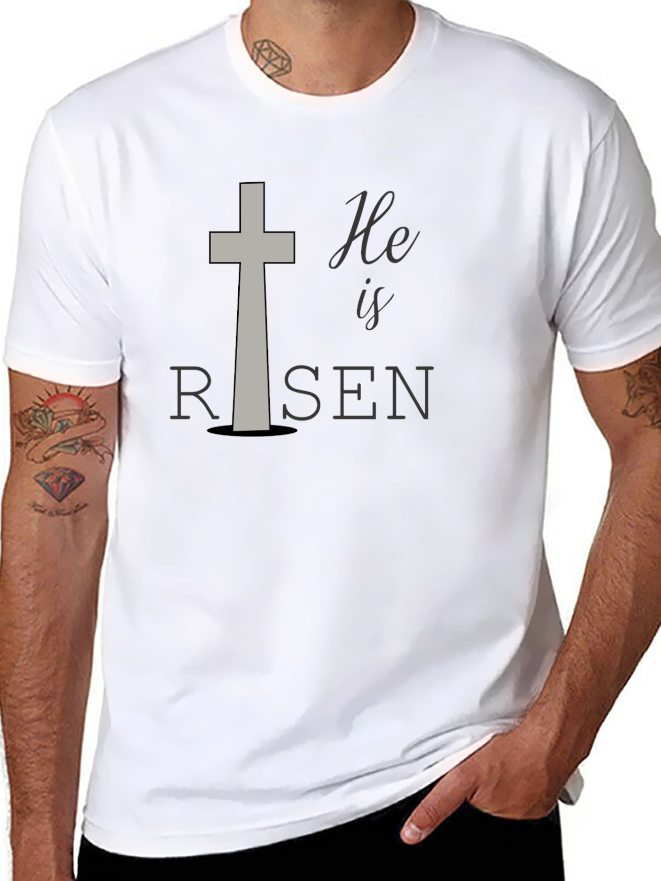 He Is Risen Easter T-Shirt Christian Cross Religious Tee