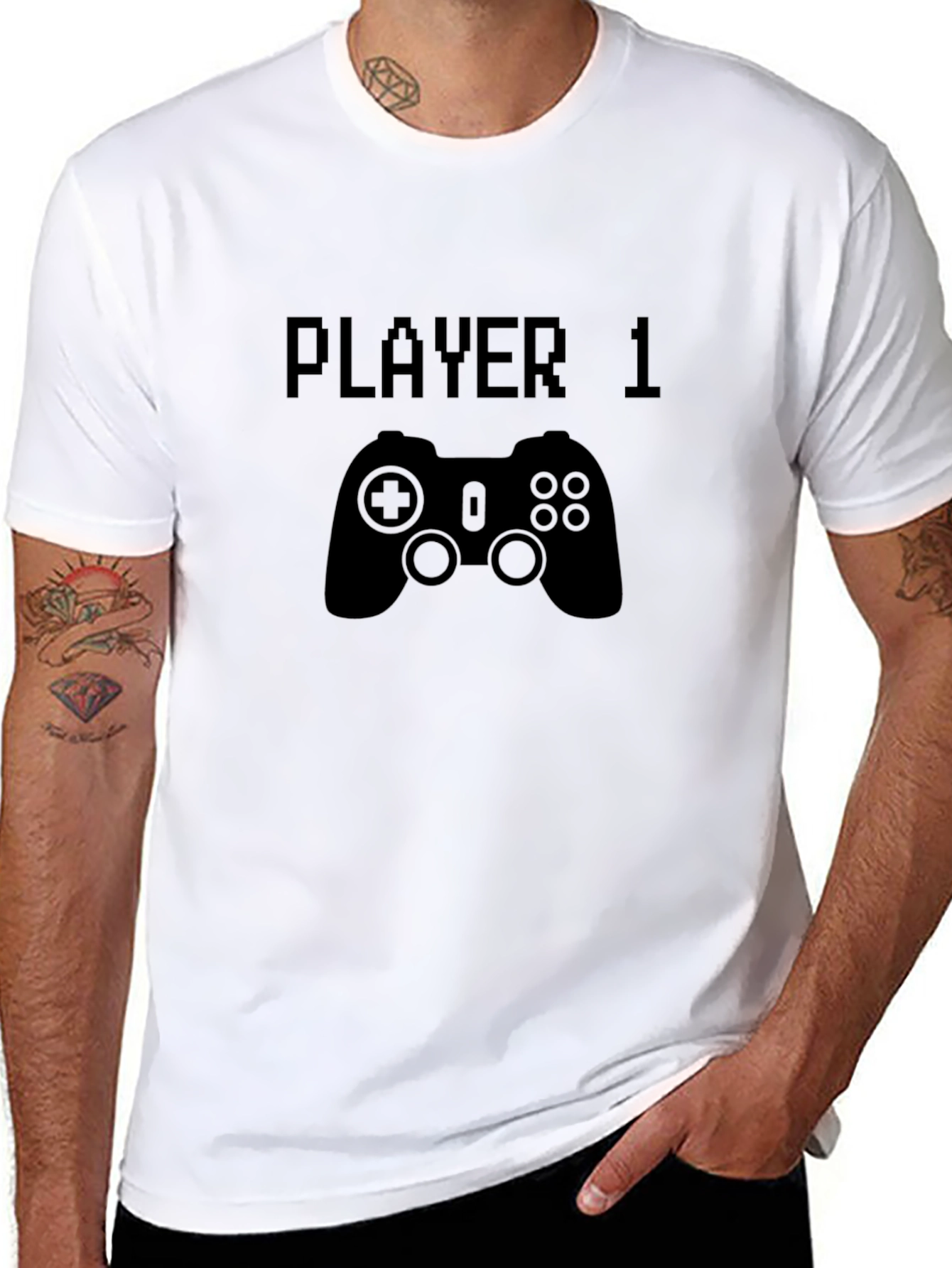 Player 1 Graphic Tee - Black Cotton Gamer T-Shirt