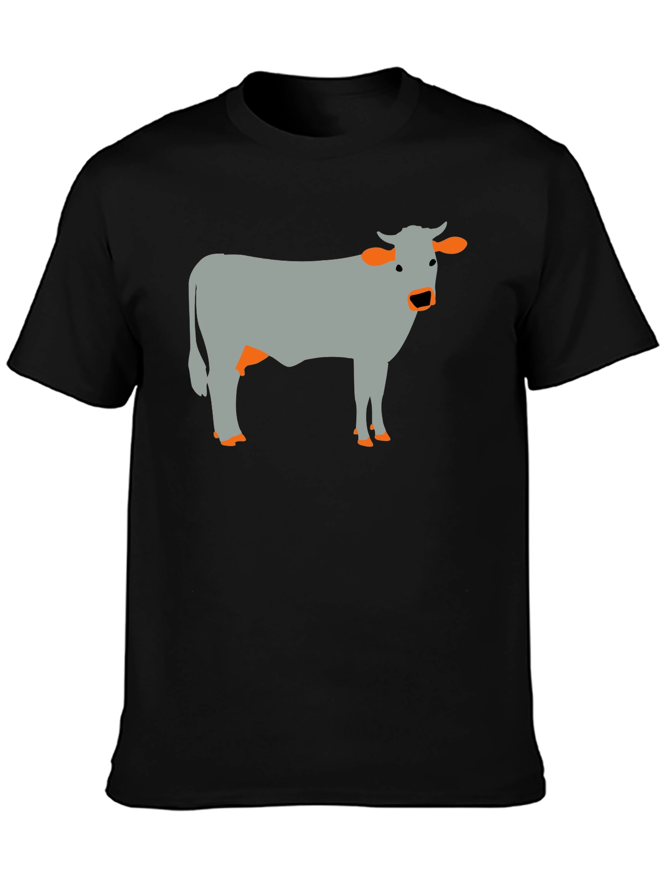 Cow Graphic Tee - Black Cotton Casual T-Shirt