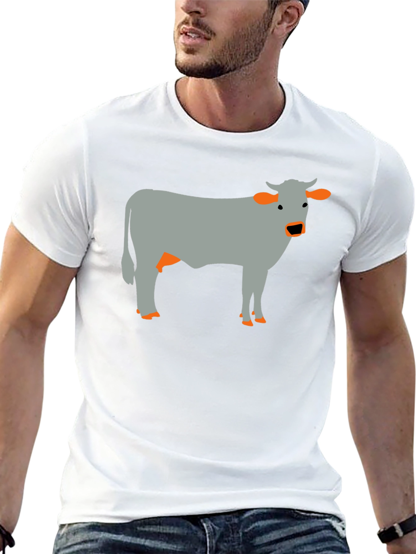 Cow Graphic Tee - Black Cotton Casual T-Shirt