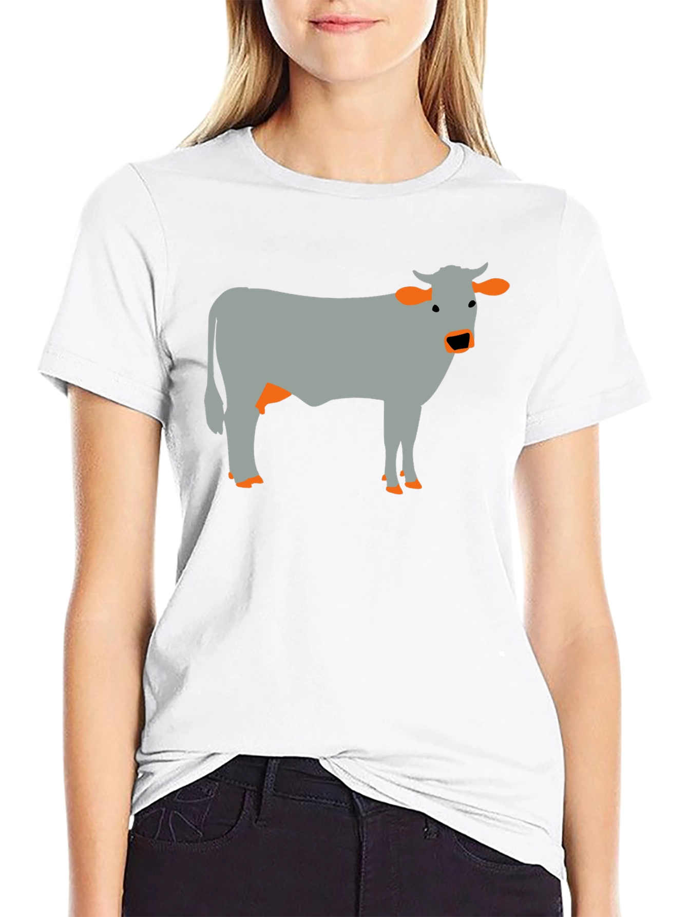 Cow Graphic Tee - Black Cotton Casual T-Shirt