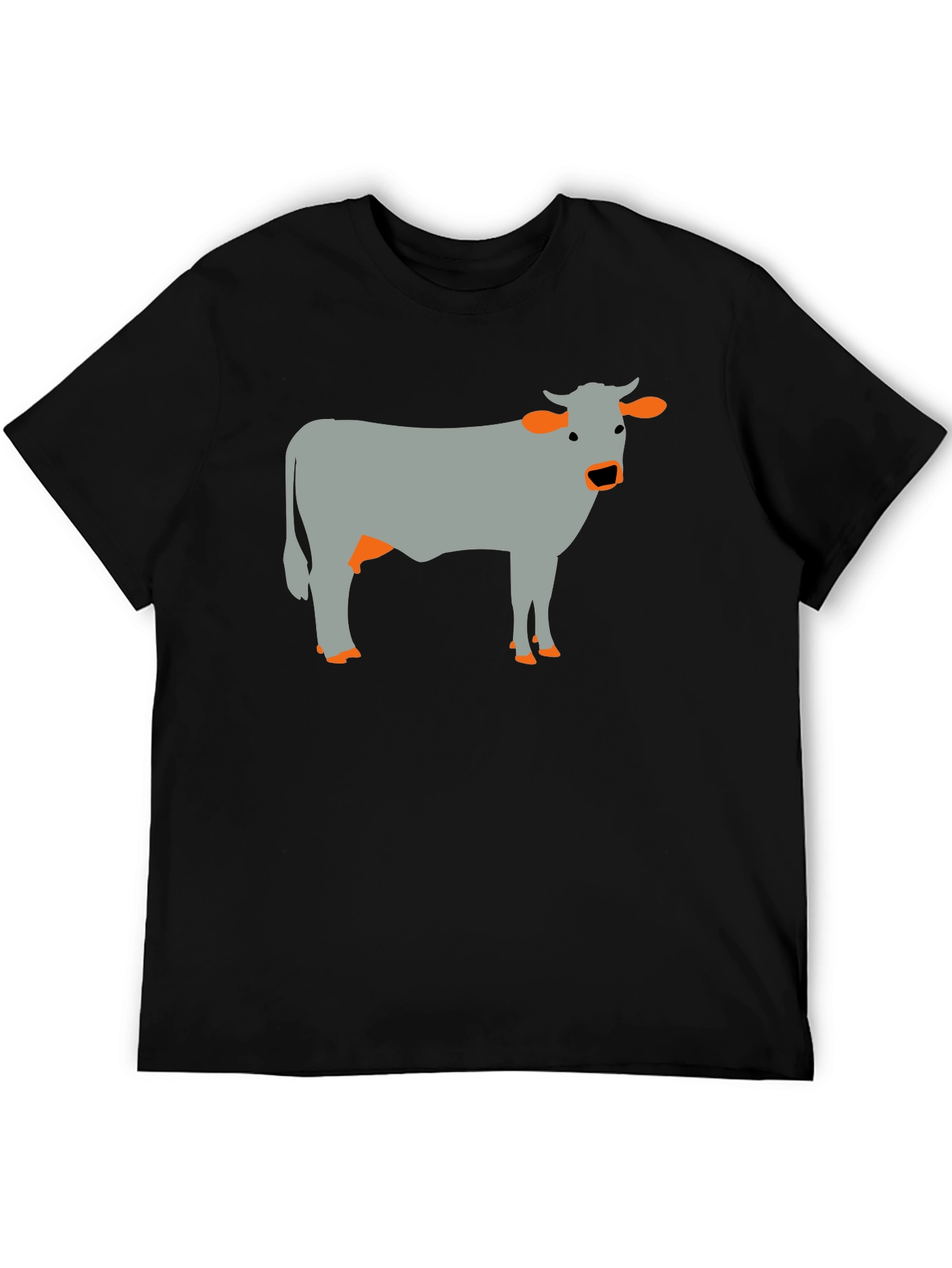 Cow Graphic Tee - Black Cotton Casual T-Shirt