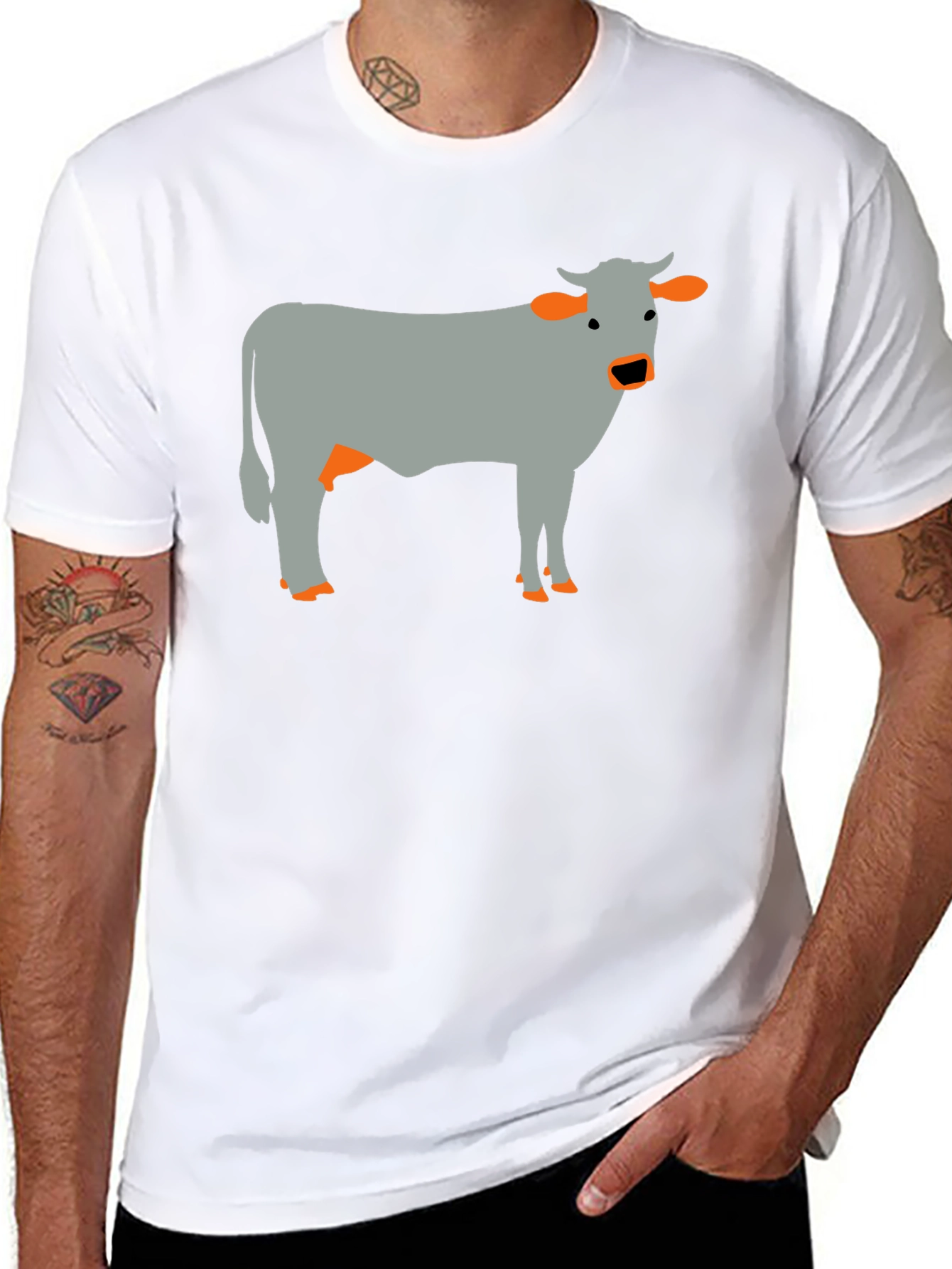 Cow Graphic Tee - Black Cotton Casual T-Shirt