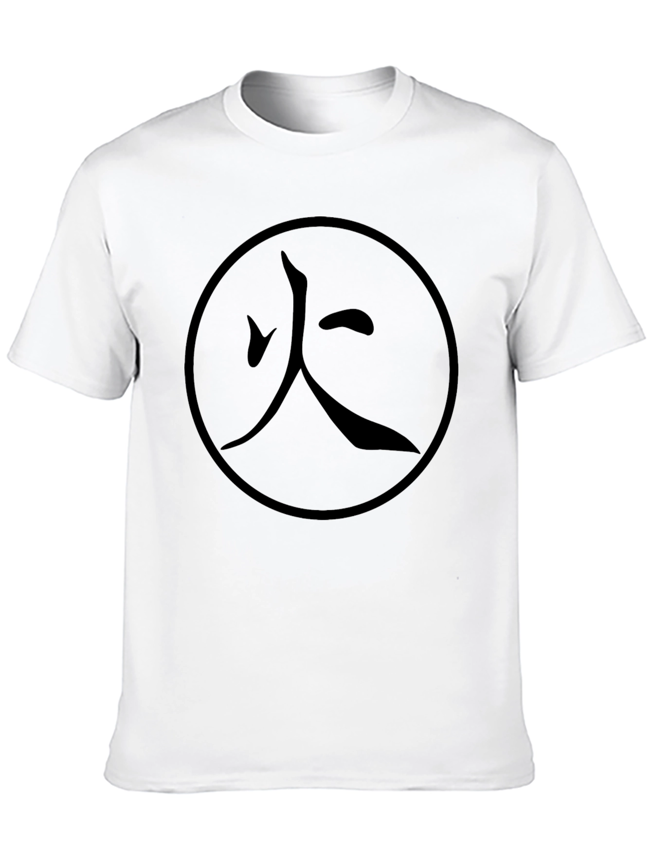 Mens Black T-Shirt with Japanese Fire Symbol Print