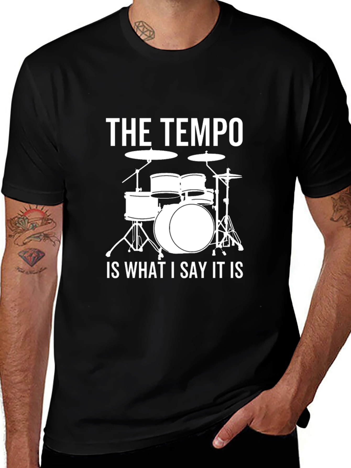 Tempo Drummer Black T-Shirt - Funny Music Tee
