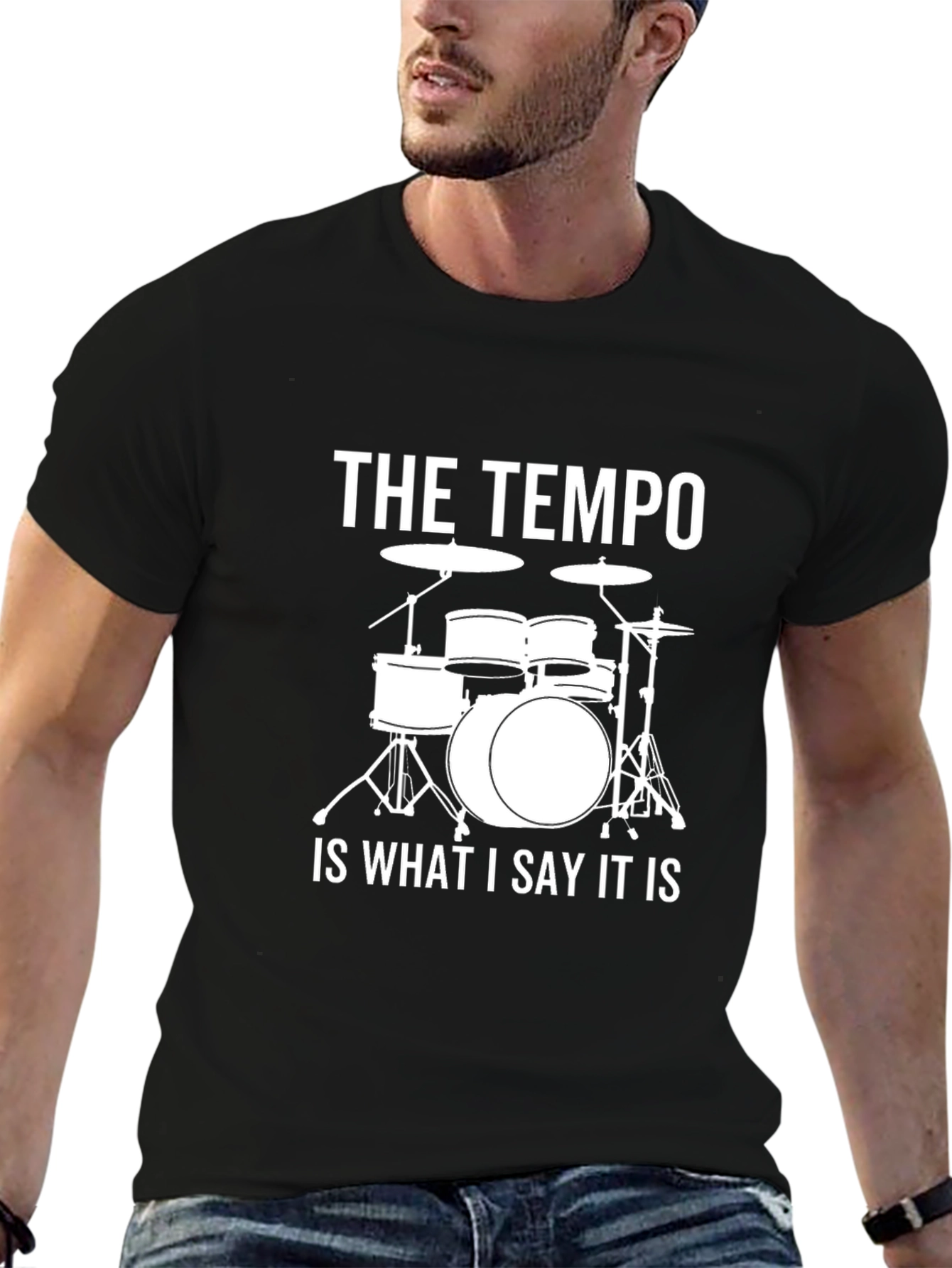 Tempo Drummer Black T-Shirt - Funny Music Tee