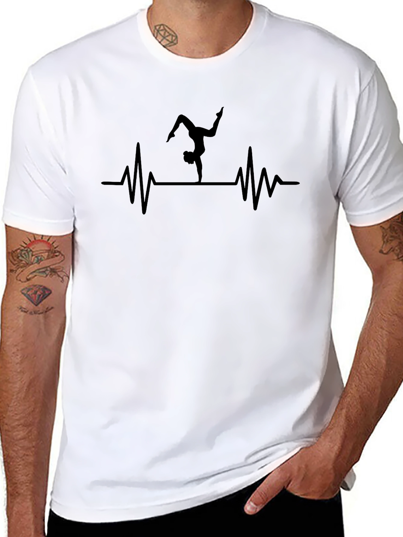 Gymnast Heartbeat T-Shirt - Black Crew Neck