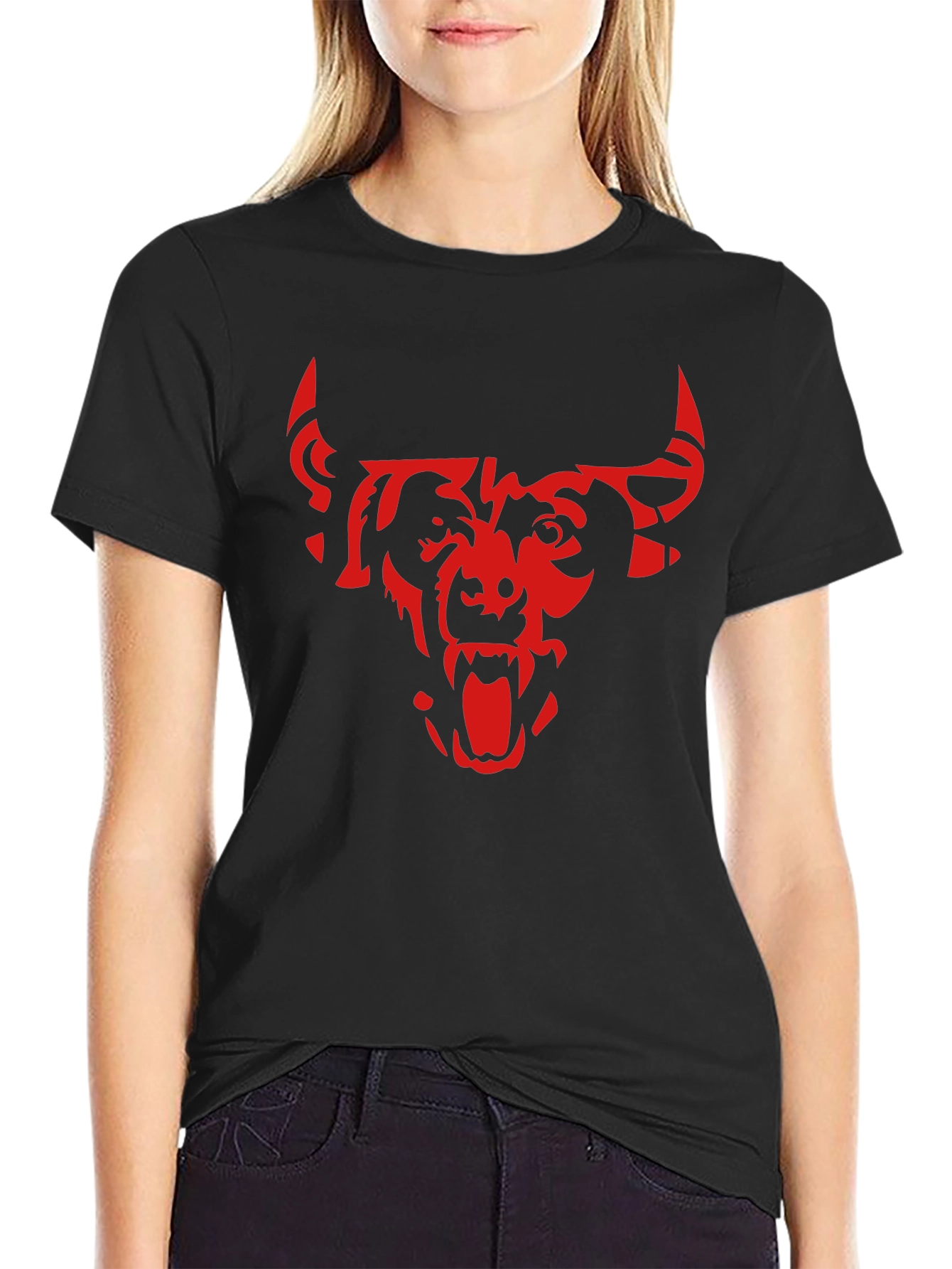 Mens Black T-Shirt with Red Bull Graphic