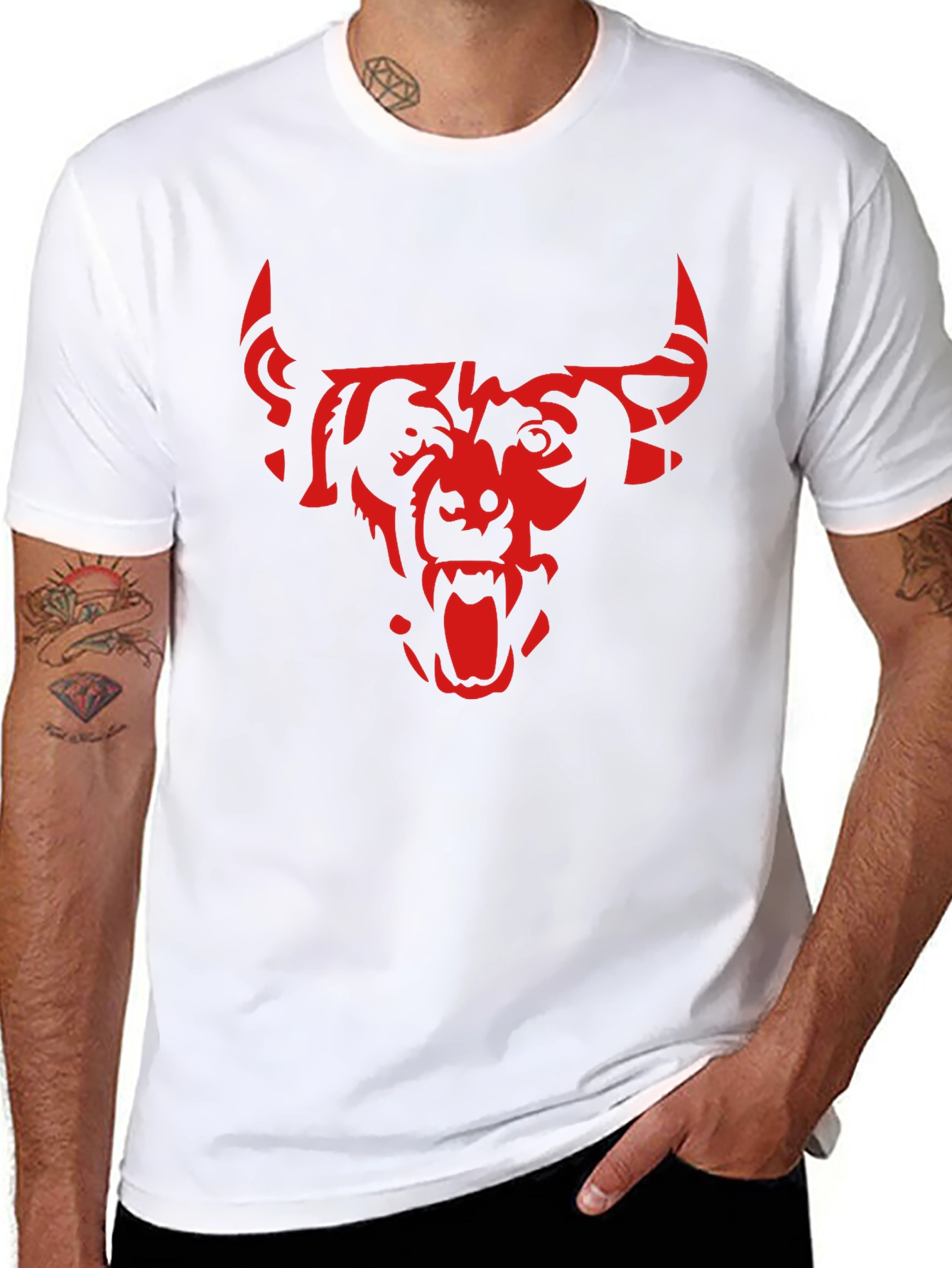 Mens Black T-Shirt with Red Bull Graphic