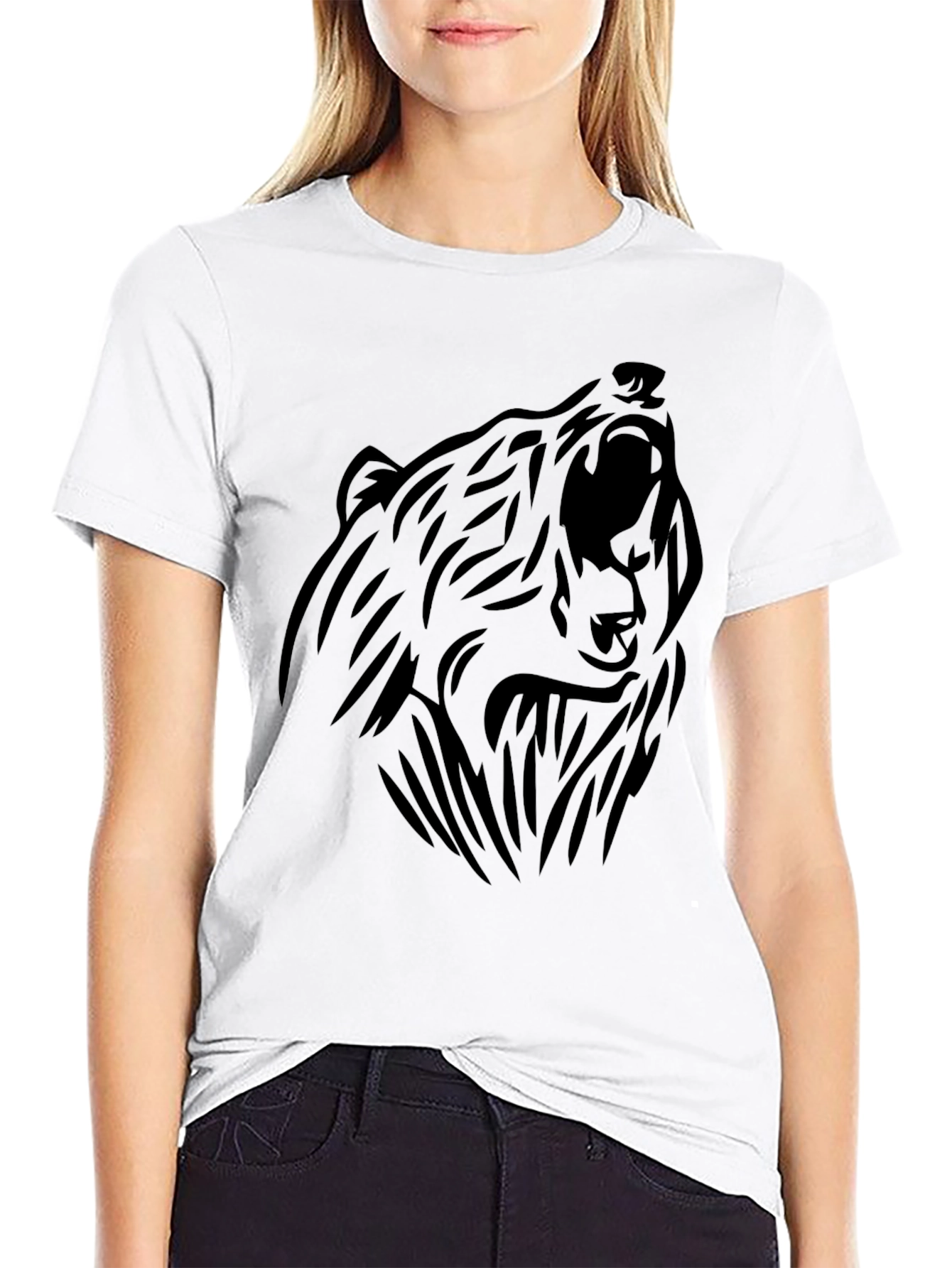 Bear Graphic T-Shirt - Black Tribal Design Tee