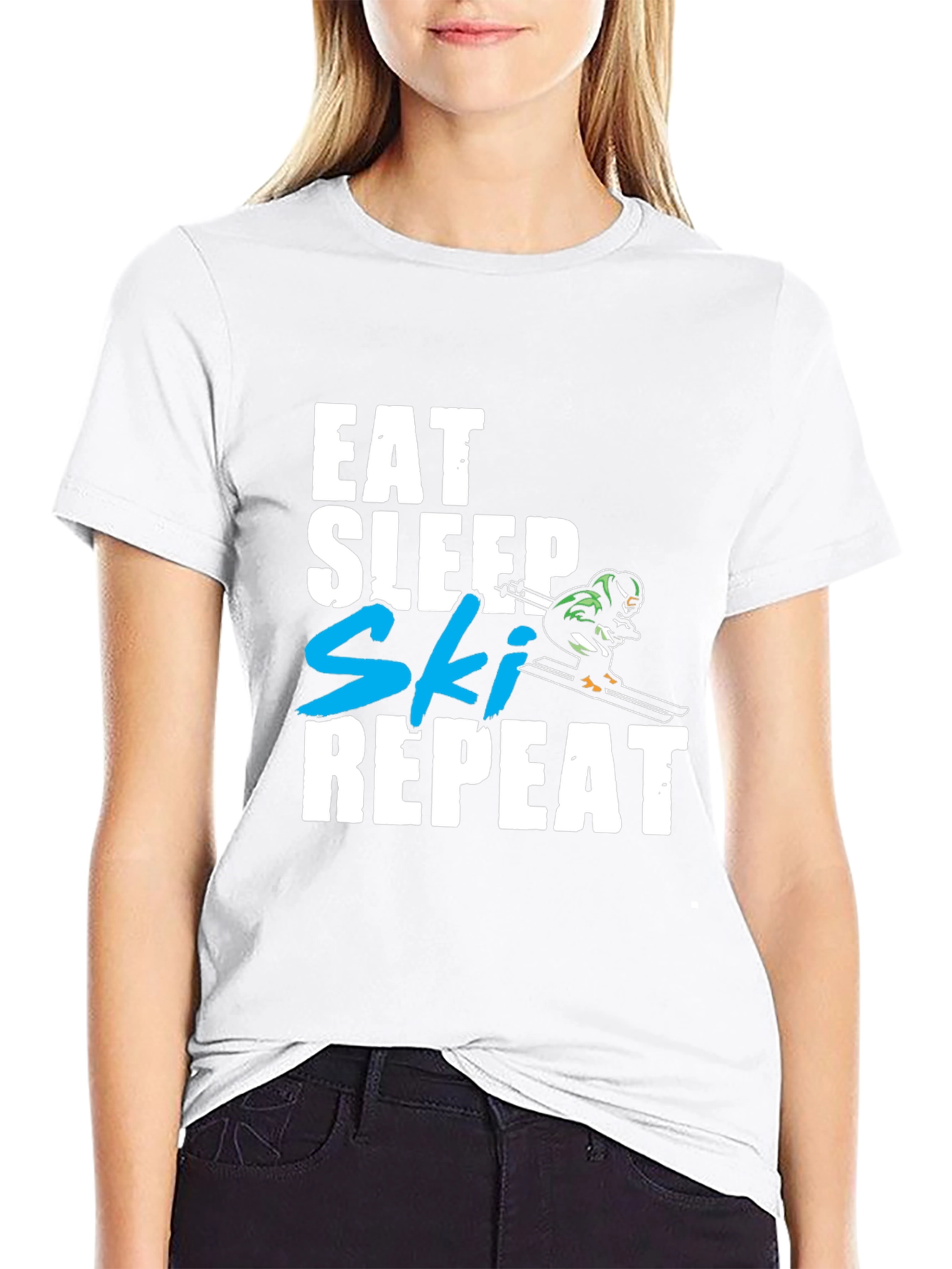 Eat Sleep Ski Repeat Graphic T-Shirt - Black