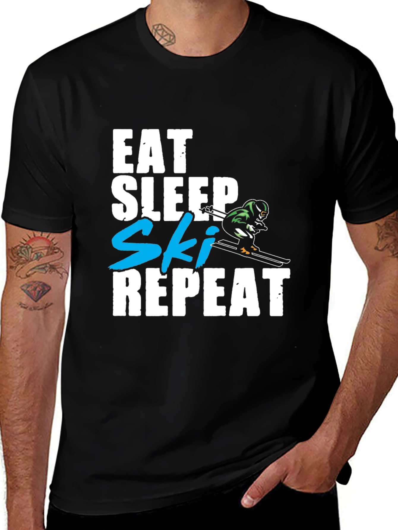 Eat Sleep Ski Repeat Graphic T-Shirt - Black