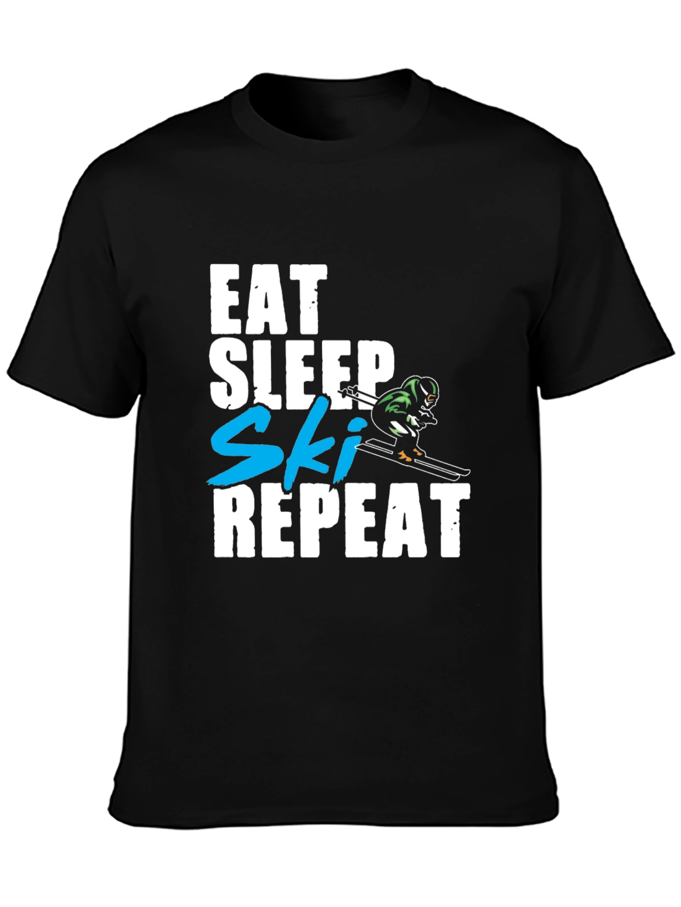 Eat Sleep Ski Repeat Graphic T-Shirt - Black