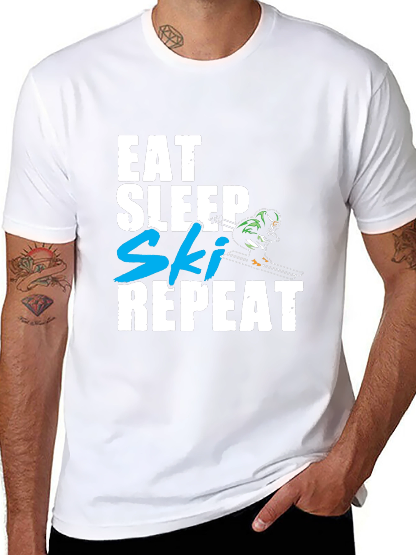Eat Sleep Ski Repeat Graphic T-Shirt - Black