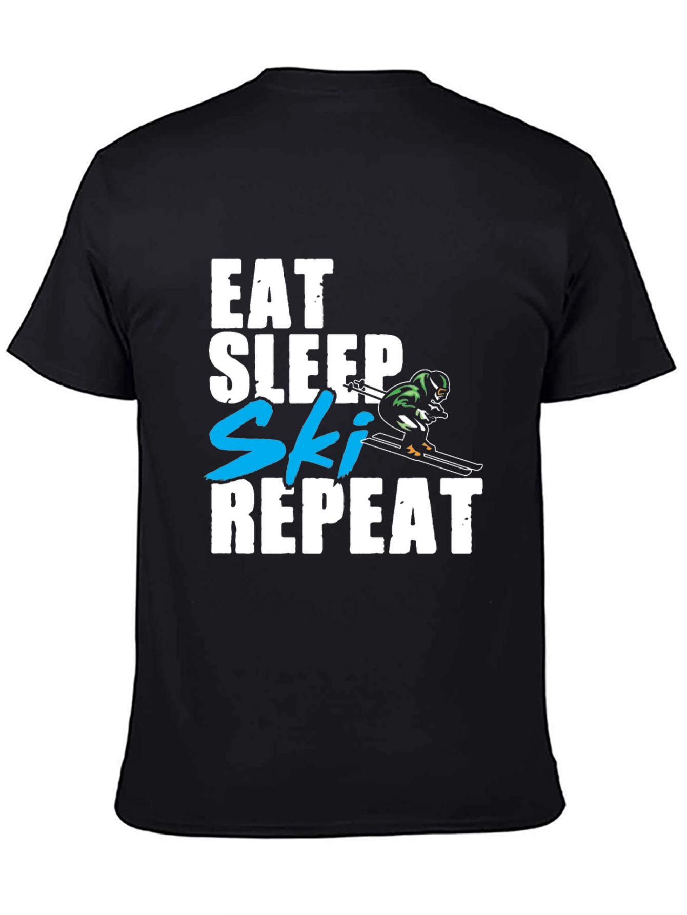 Eat Sleep Ski Repeat Graphic T-Shirt - Black