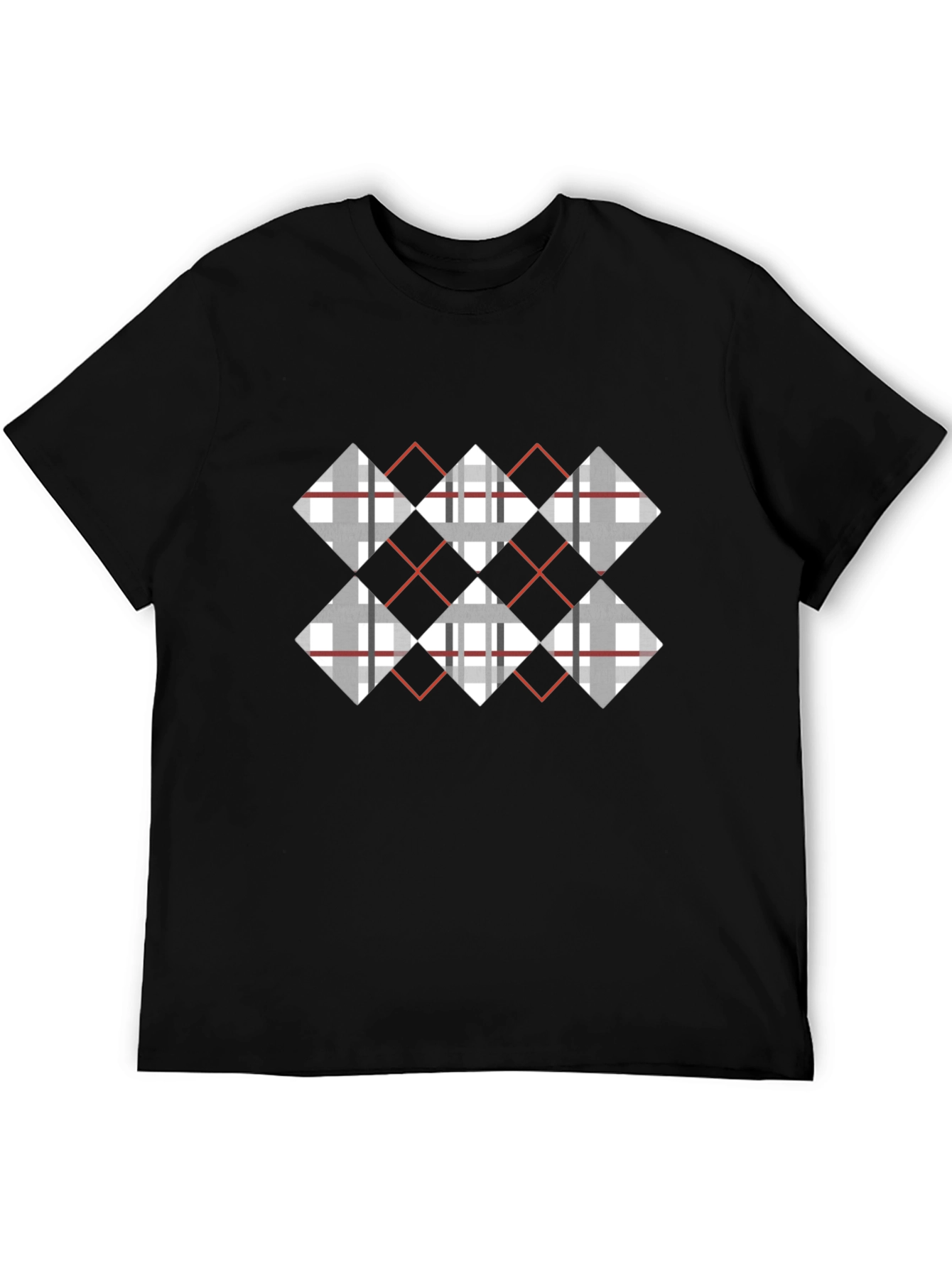 Argyle Diamond Pattern Black T-Shirt