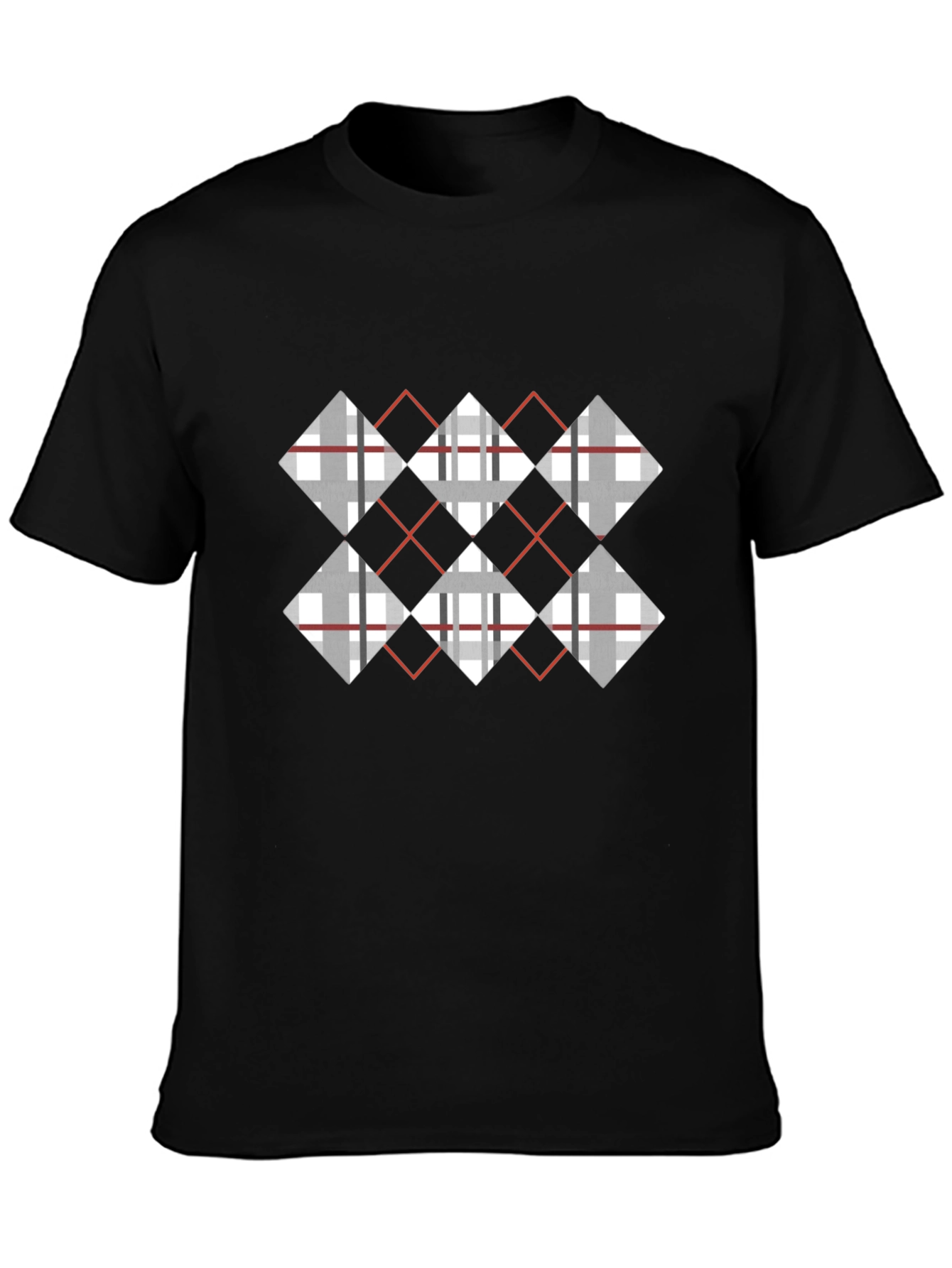 Argyle Diamond Pattern Black T-Shirt