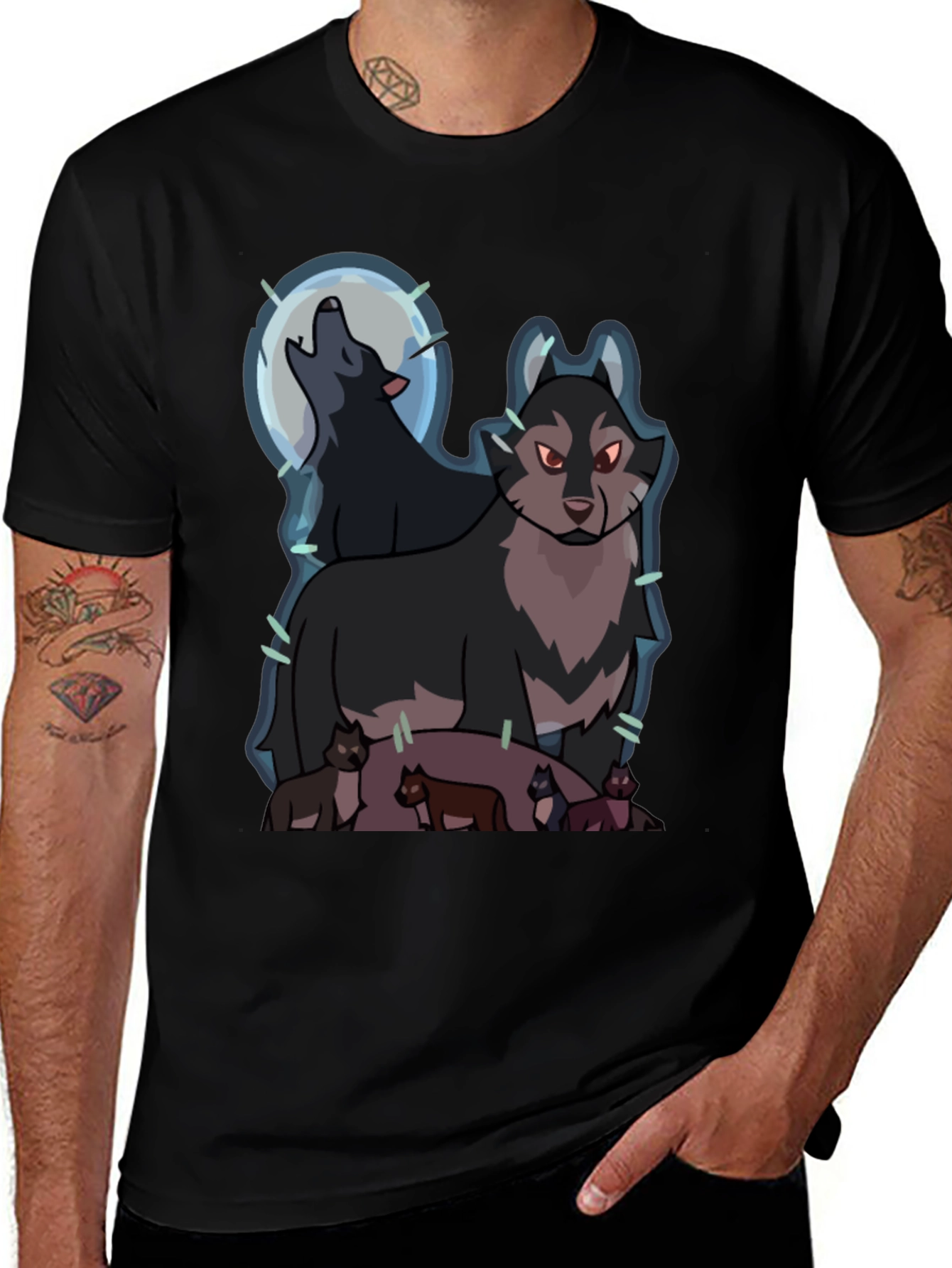 Wolf Pack Graphic Tee - Mens Black T-Shirt