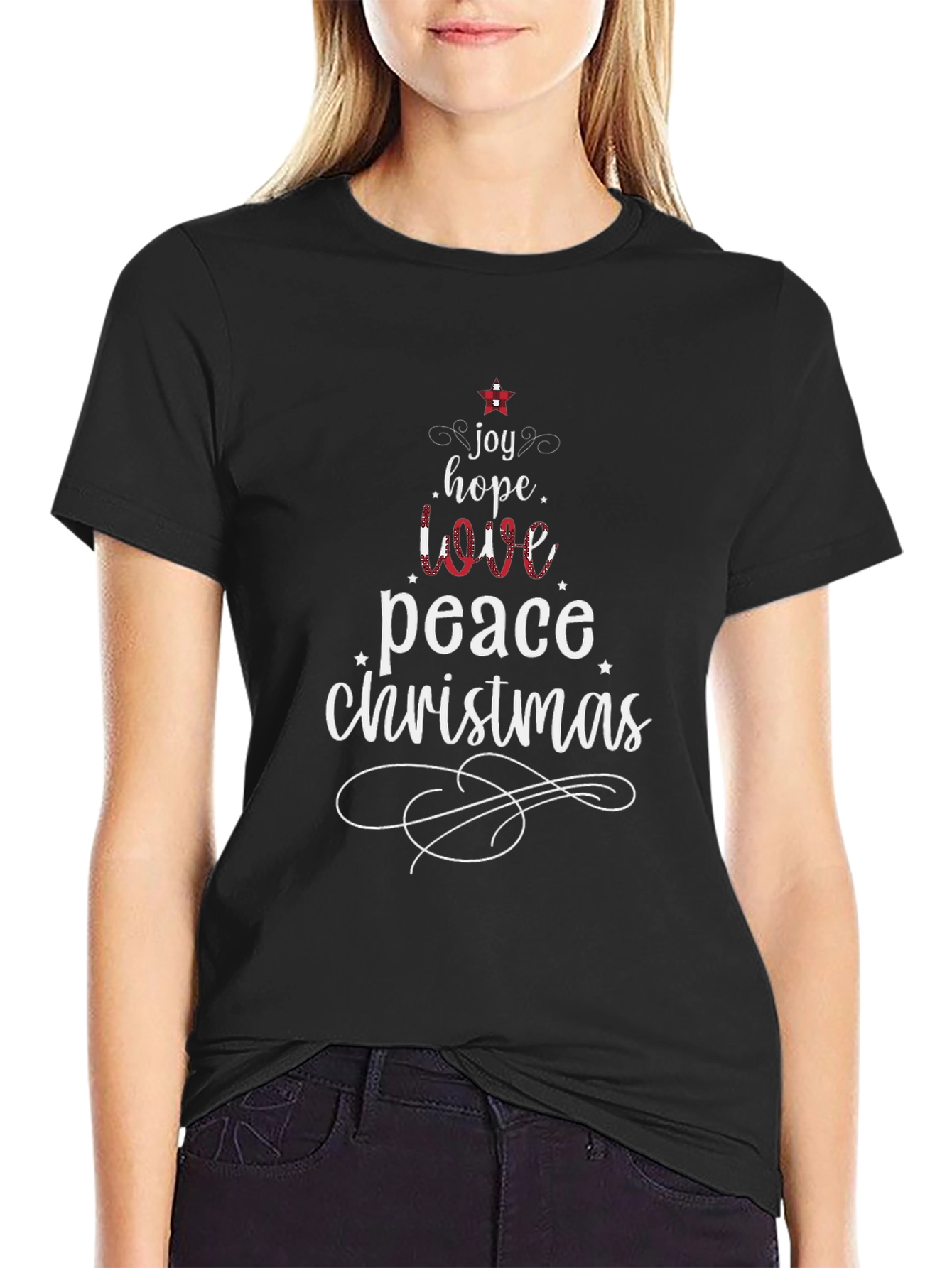 Joy Hope Love Christmas Tree Graphic Tee