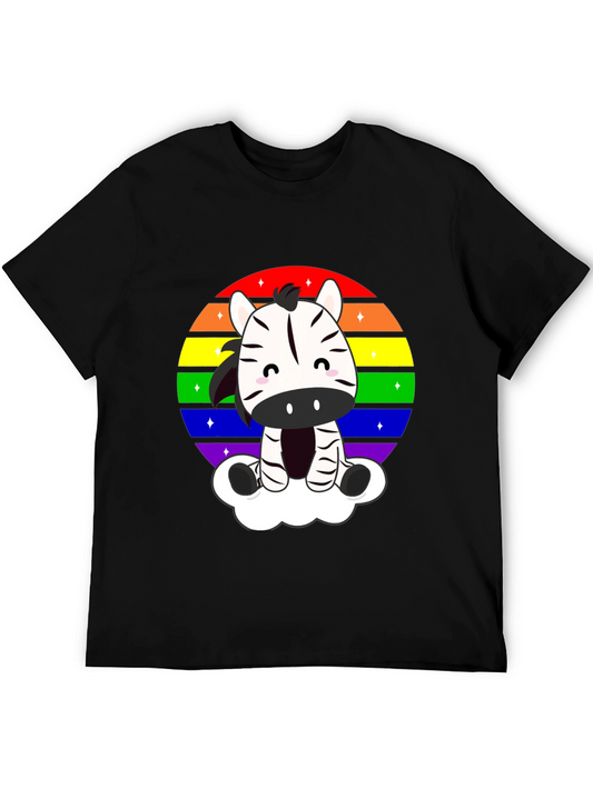 Zebra Rainbow Cloud Black T-Shirt
