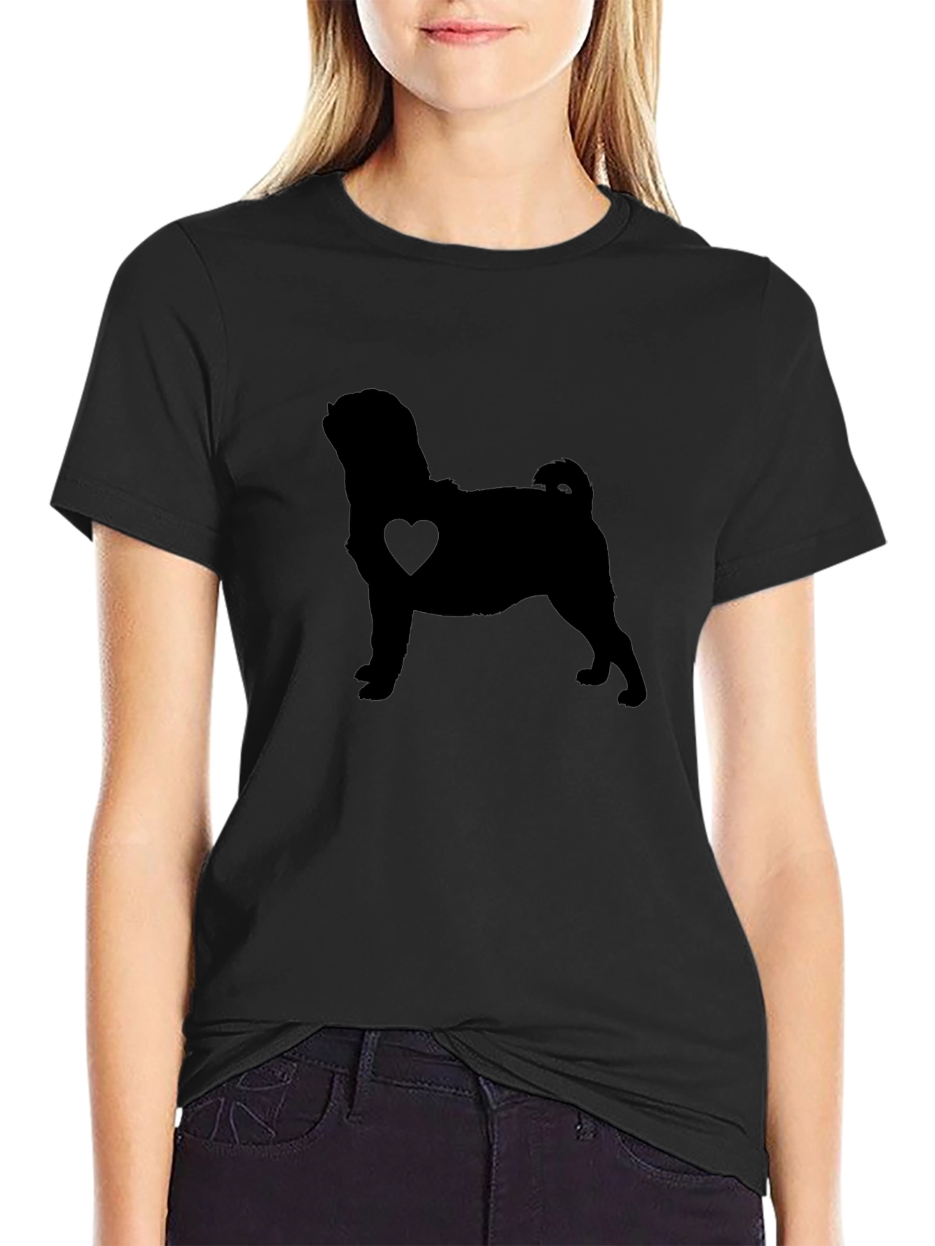 Pug Heart Silhouette Black T-Shirt